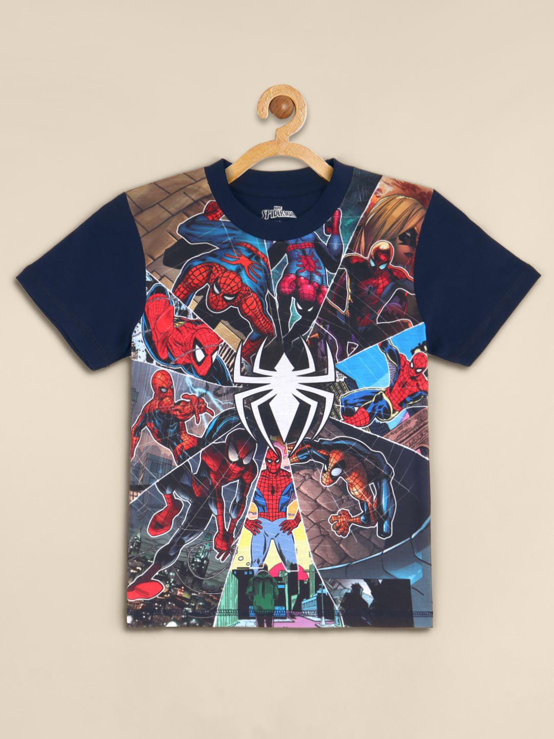 

Kids Ville Boys Navy Blue & Red Spider-Man Printed Cotton T-shirt