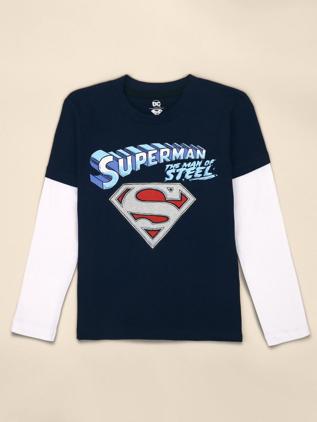 

Kids Ville Boys Blue & White Superman Printed Pure Cotton T-shirt