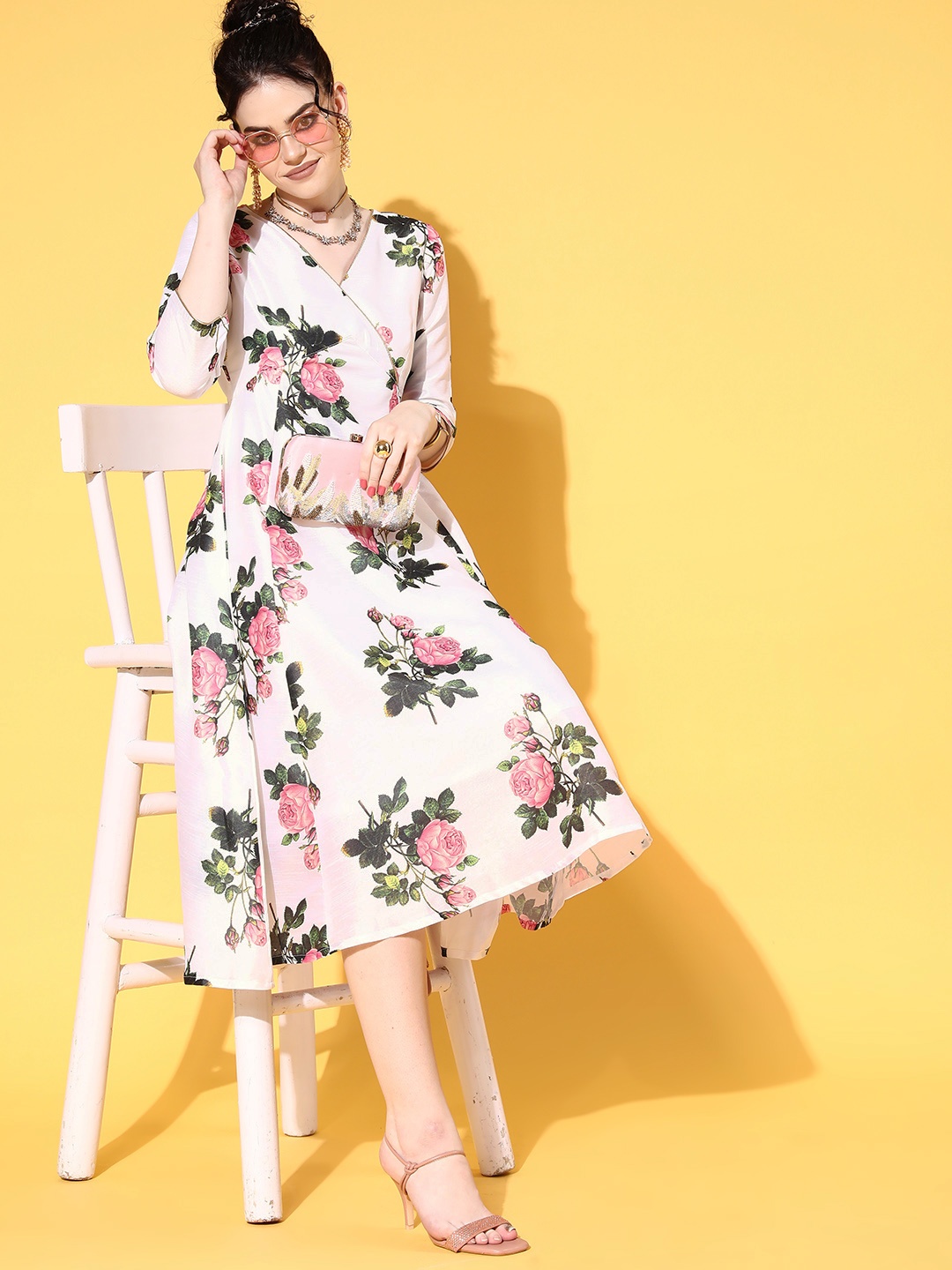 

Shae by SASSAFRAS Women Beautiful White Floral Wrap it Up Dress