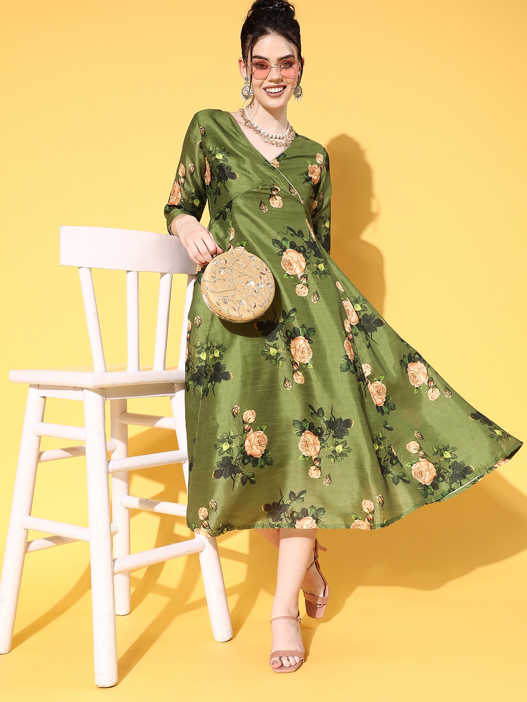 

Shae by SASSAFRAS Women Green Floral Wrap it Up Dress
