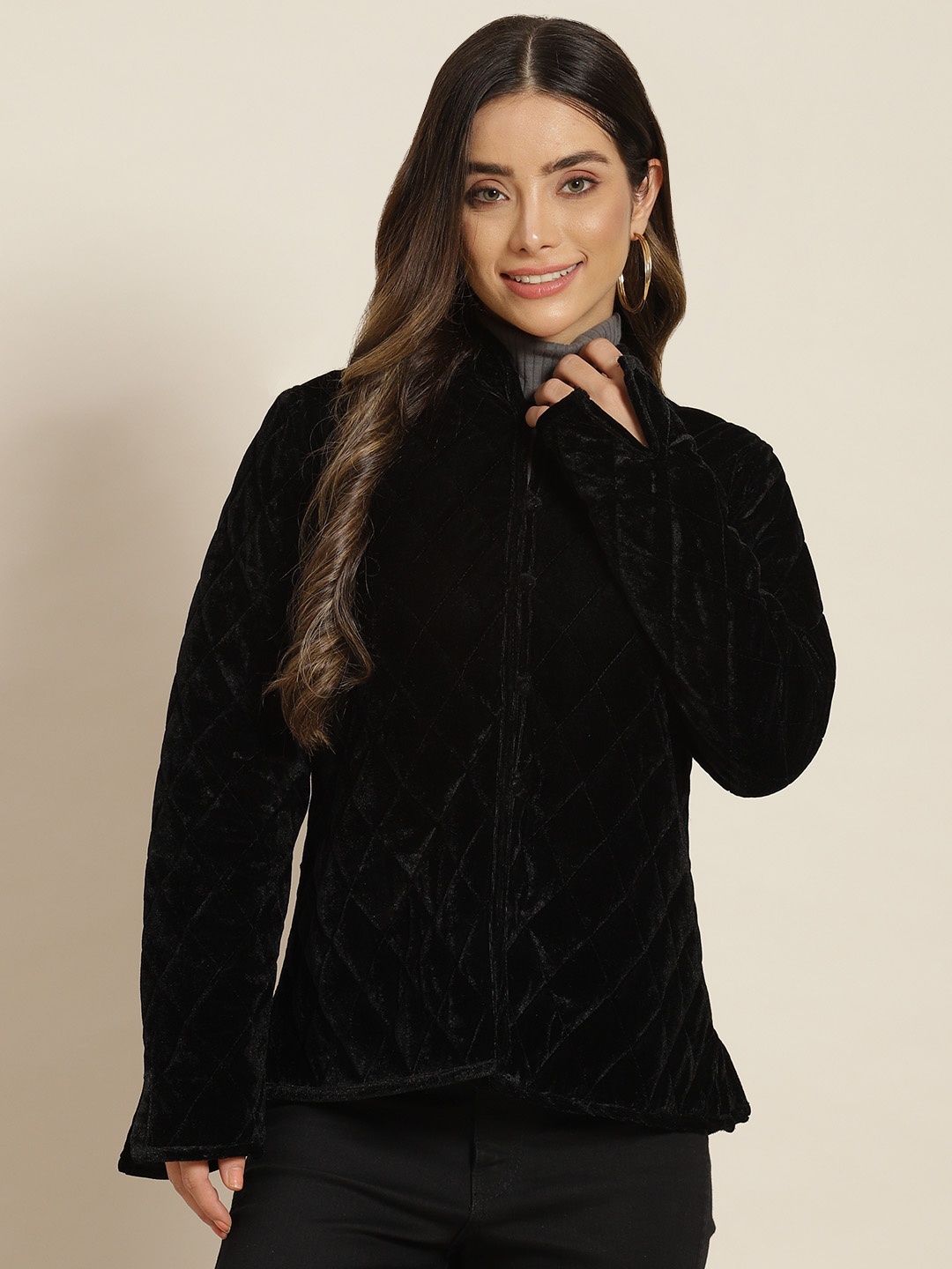 

Shae by SASSAFRAS Women Black Solid Quilted Jacket