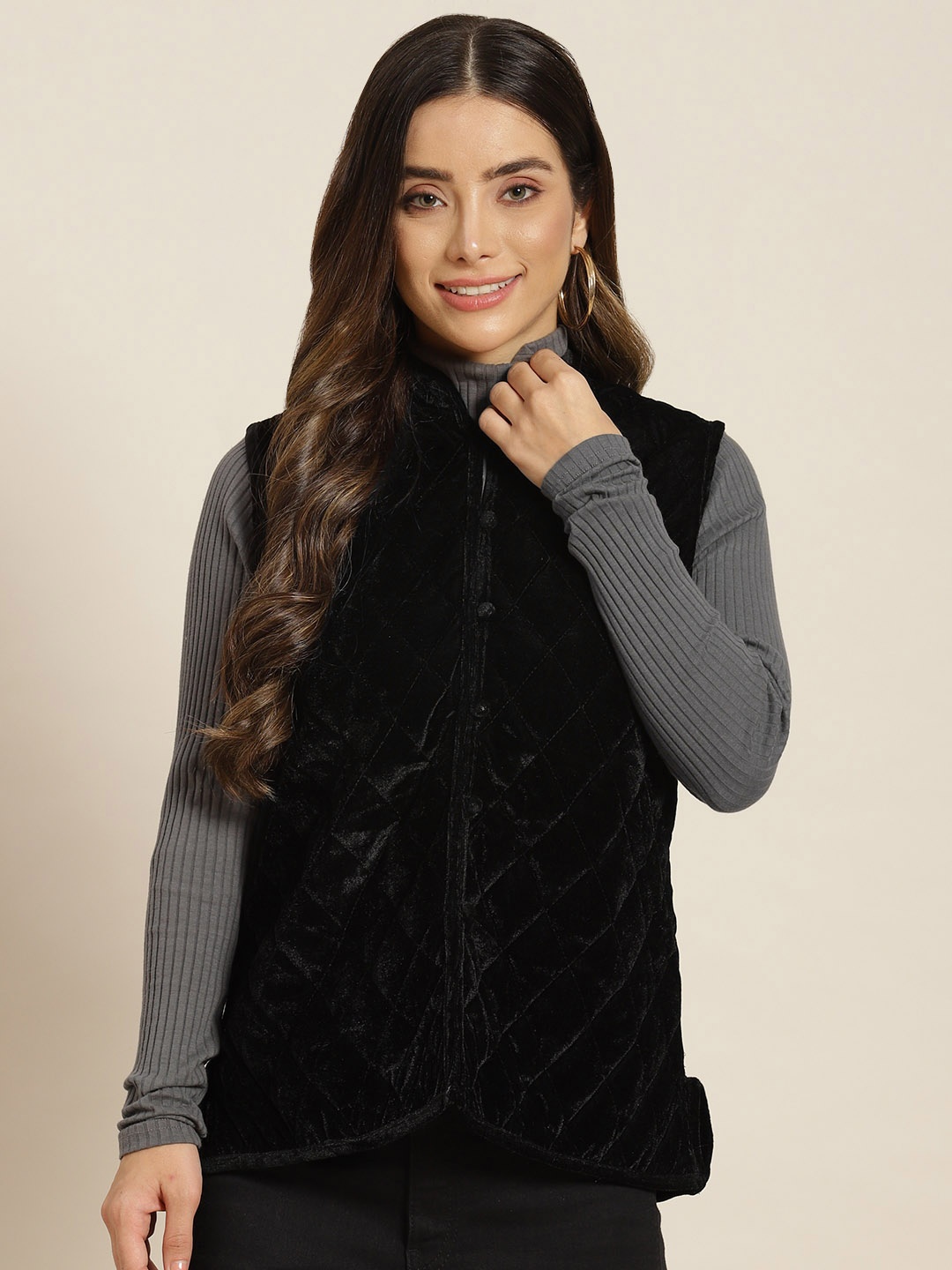 

Shae by SASSAFRAS Women Black Solid Quilted Jacket