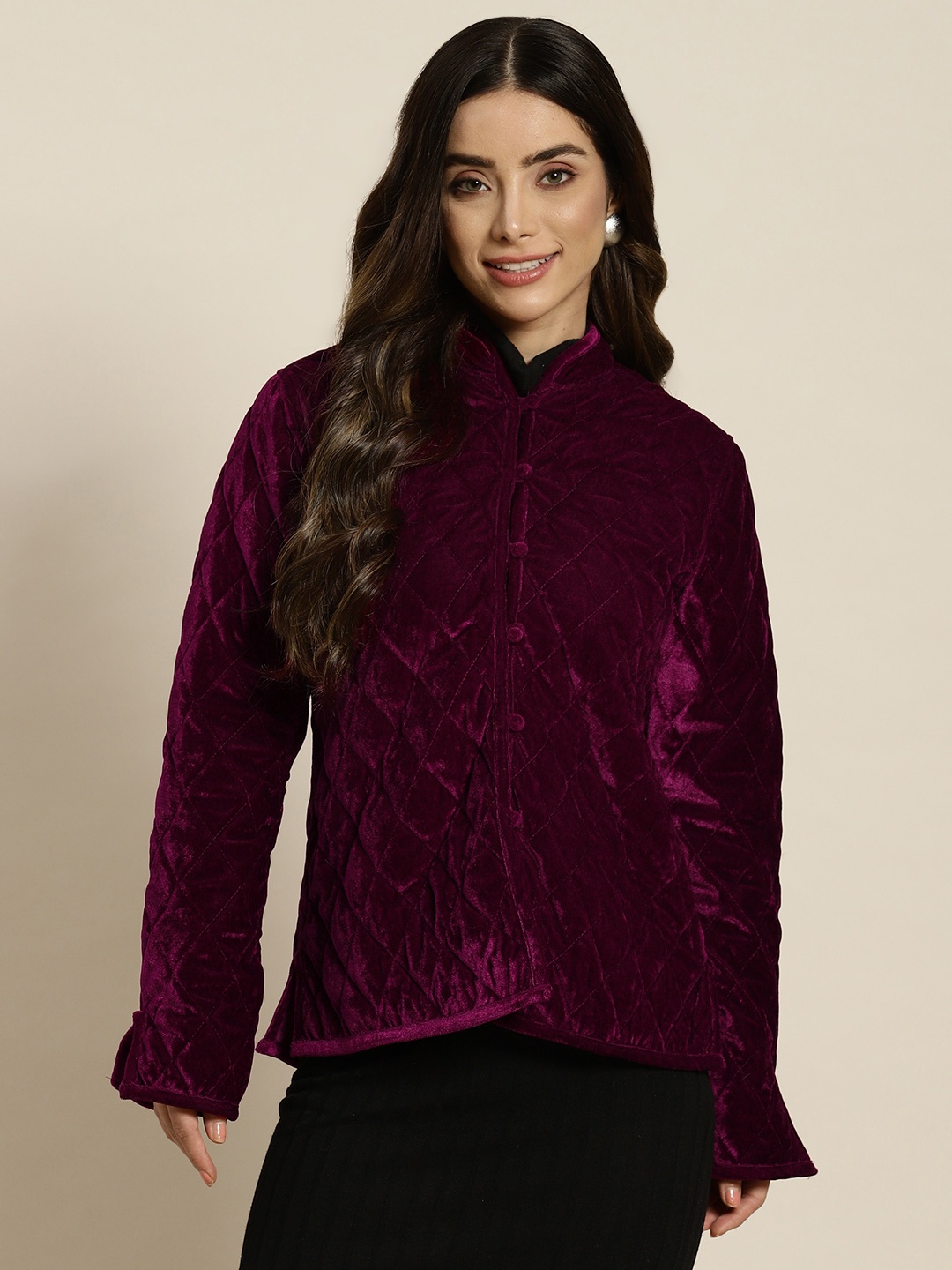 

Shae by SASSAFRAS Women Burgundy Solid Quilted Jacket