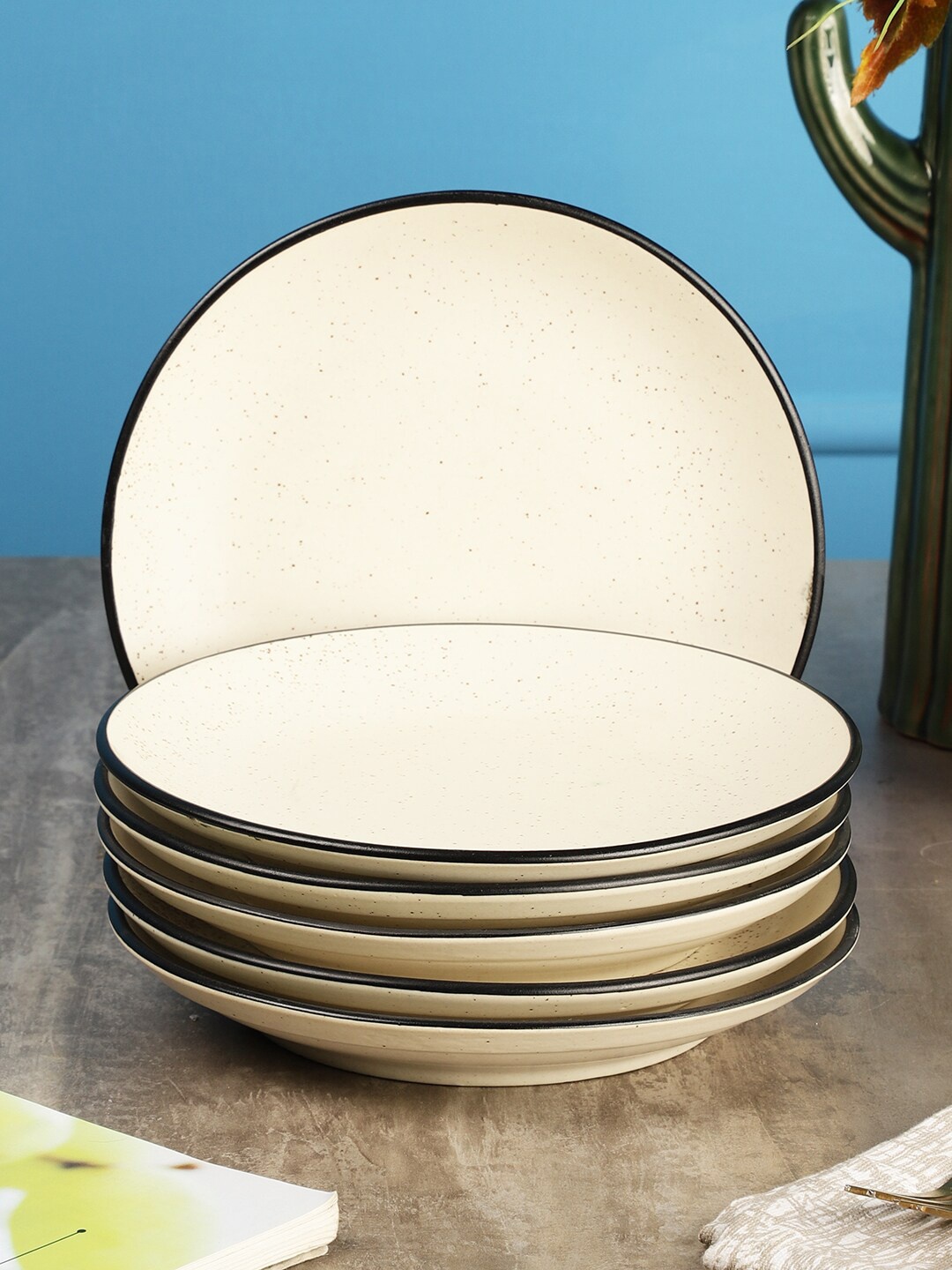 

MIAH Decor Gaura Collection Set Of 6 Dishwasher And Microwave Safe Stoneware Matte Plates, White
