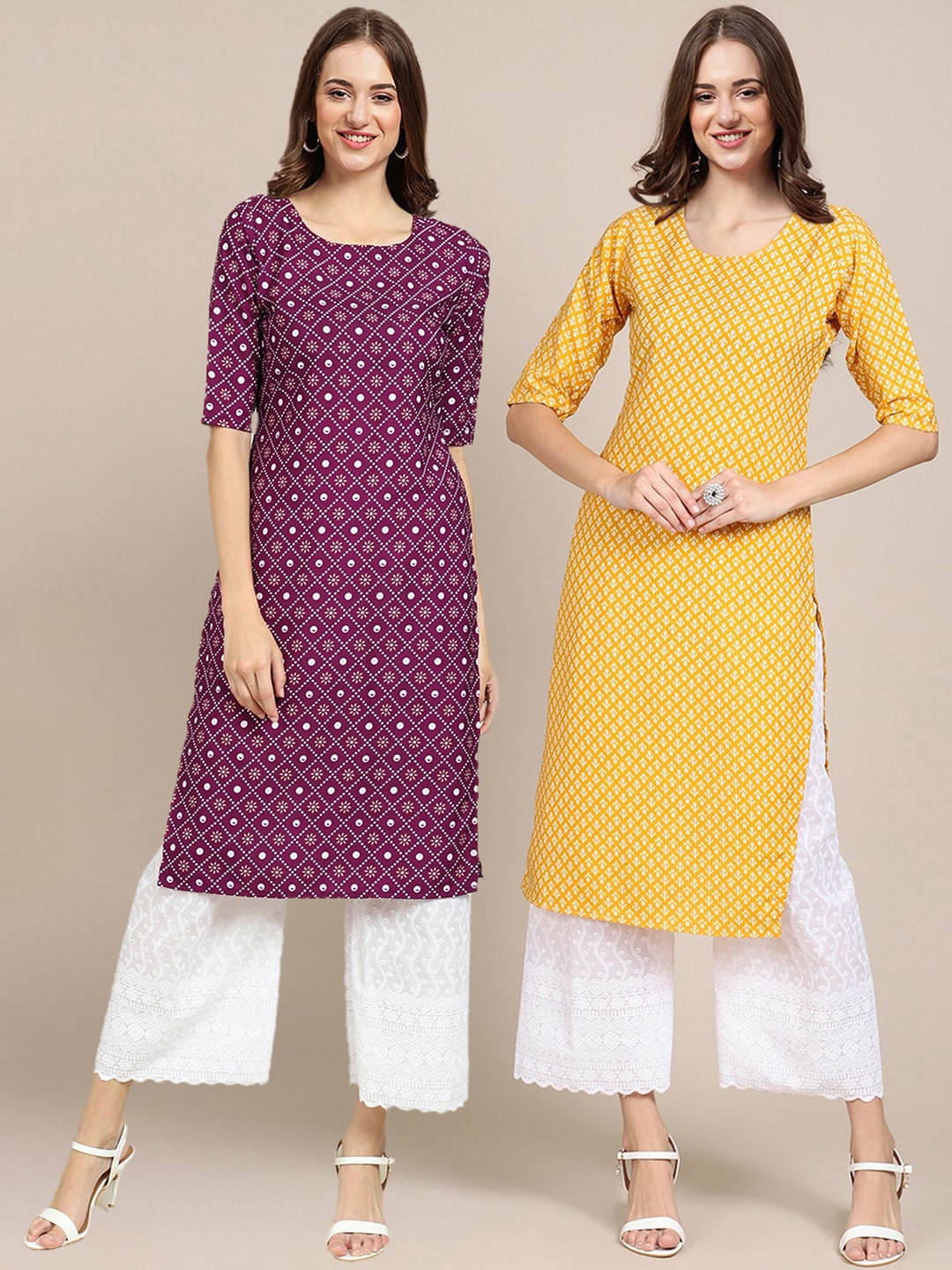

7Threads Women Multicoloured Geometric Printed Thread Work Summer Sheers Crepe Kurta, Multi
