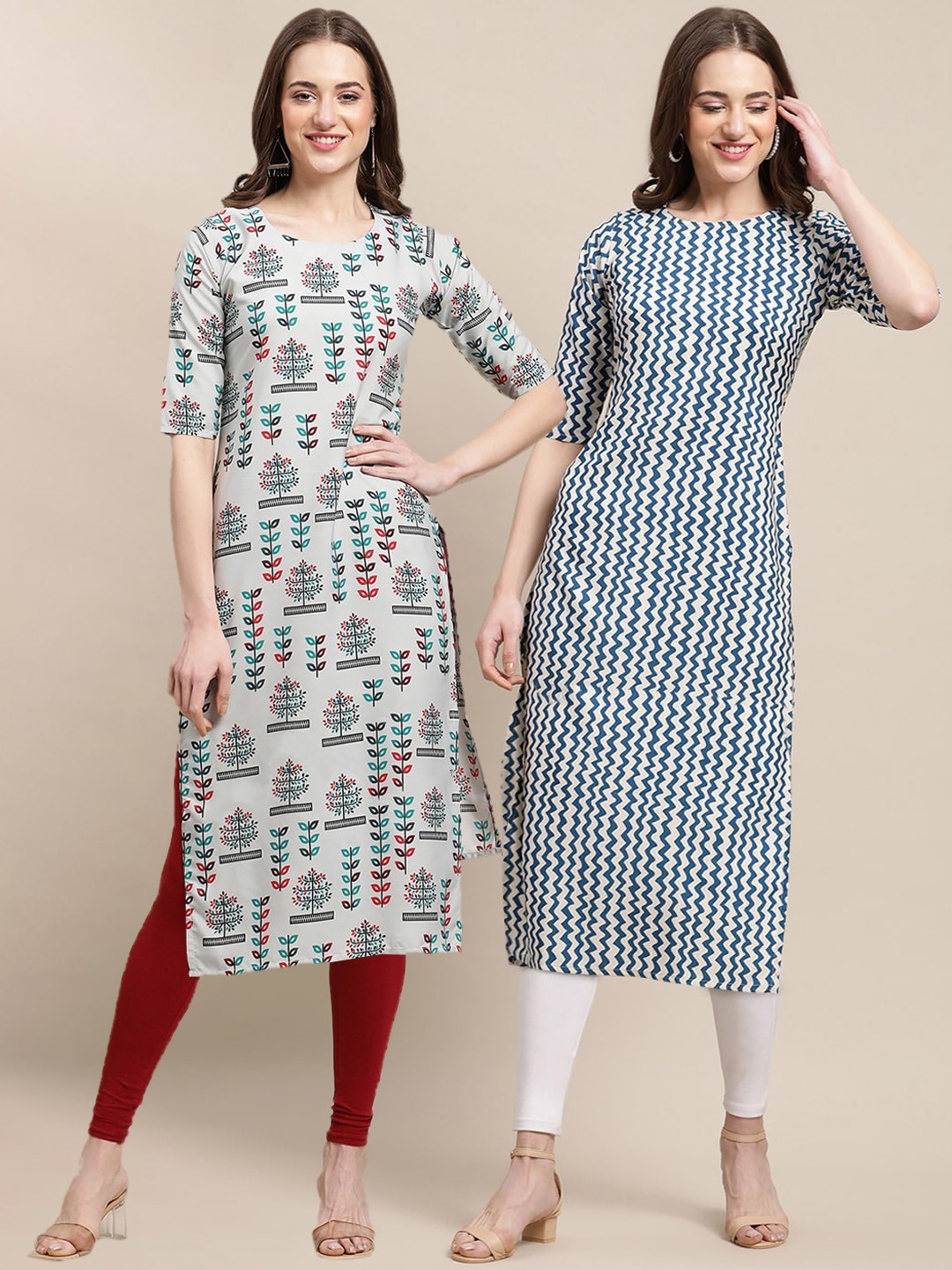 

7Threads Women Multicoloured Geometric Striped Flared Sleeves Thread Work Summer Sheers Crepe Kurta, Multi