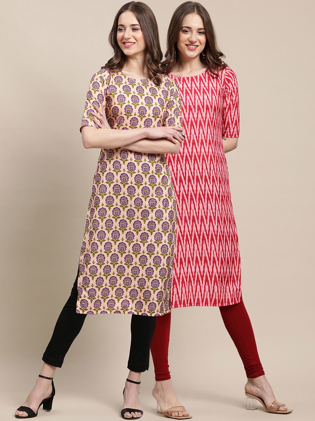 

7Threads Women Pack of 2 Crepe Kurta, Multi
