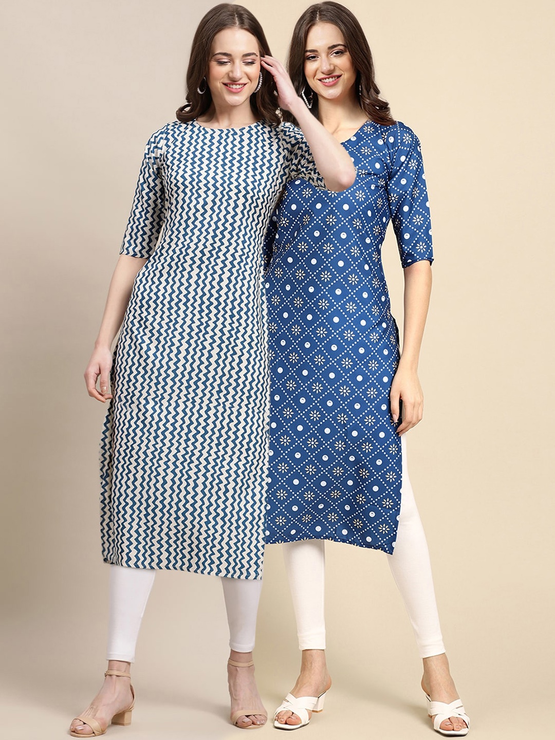 

7Threads Women Pack Of 2 Blue & Blue Printed Crepe Kurta