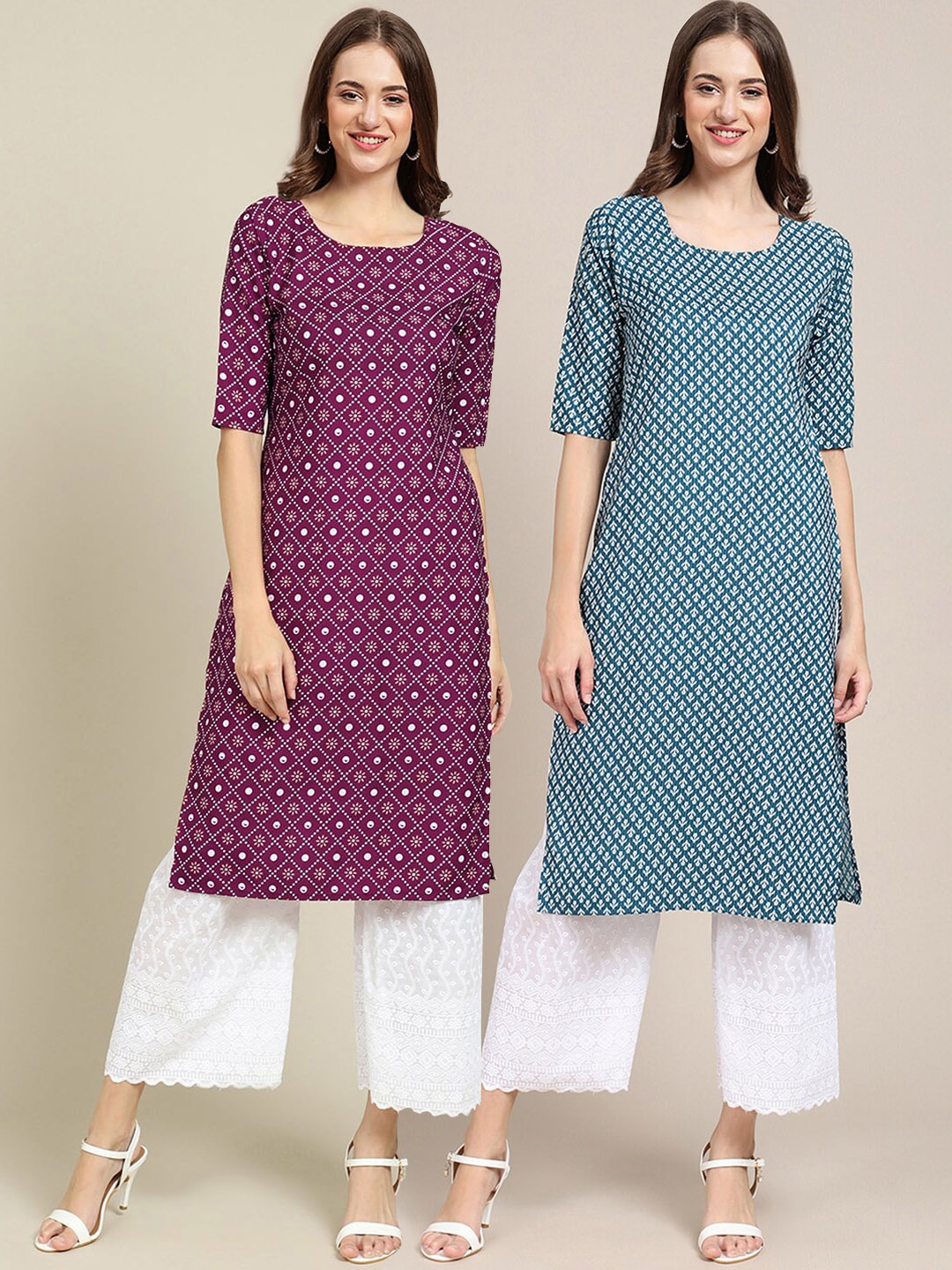 

7Threads Women Blue & Violet Ethnic Motifs Printed Crepe Kurta