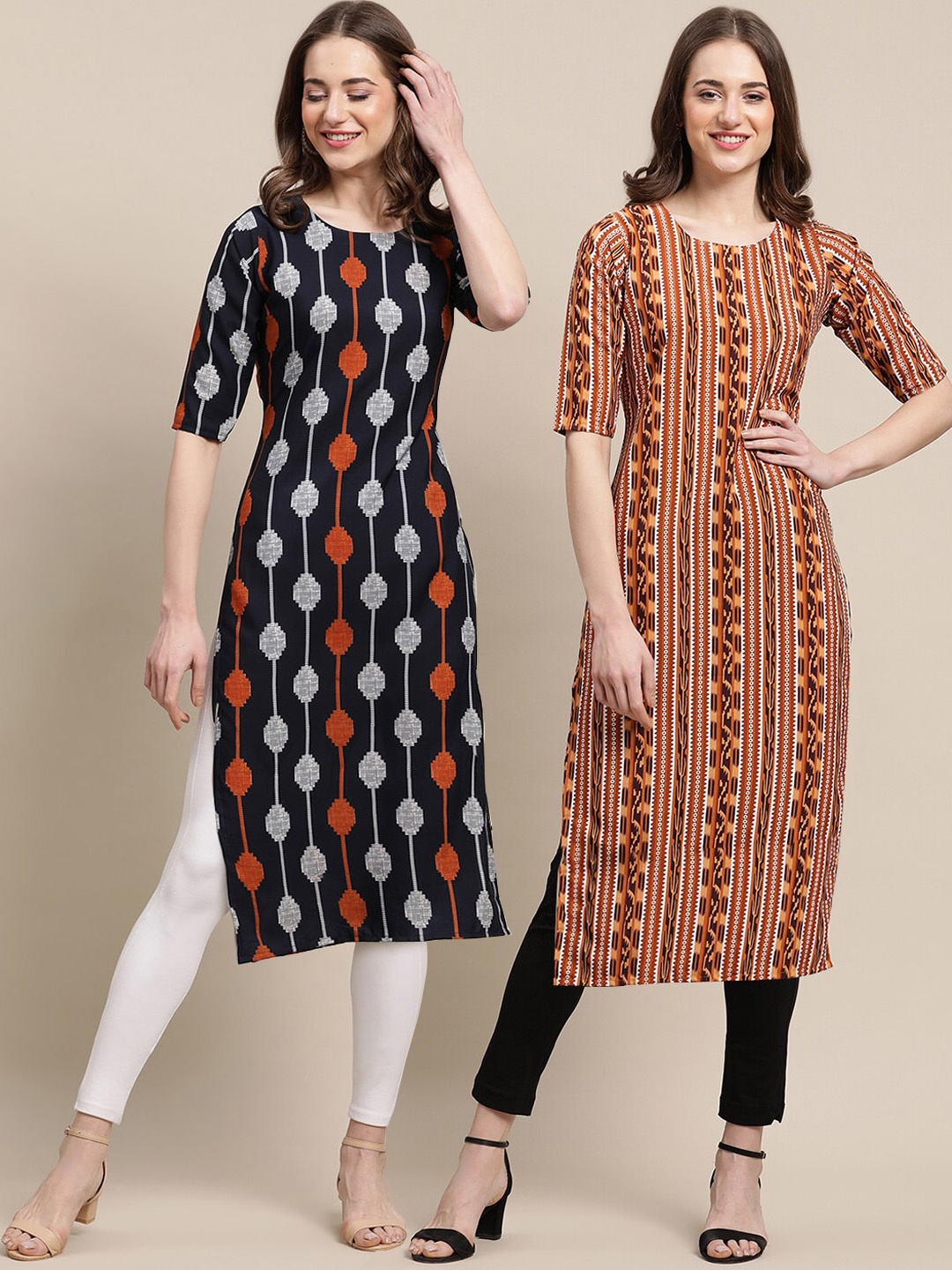 

KALINI Women Pack Of 2 Black & Red Ethnic Motifs Printed Summer Sheers Crepe Kurta