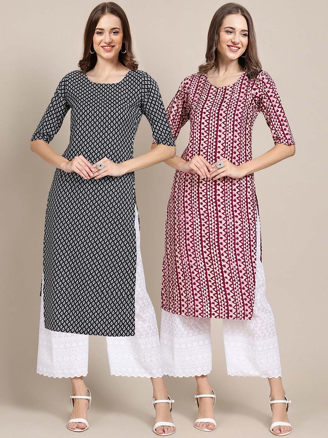 

7Threads Women Pack Of 2 Black & Maroon Paisley Printed Summer Sheers Crepe Kurta