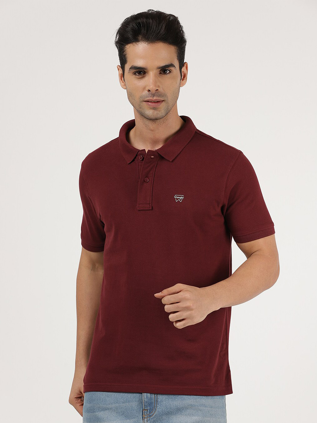 

Wrangler Men Purple Polo Collar Cotton T-shirt
