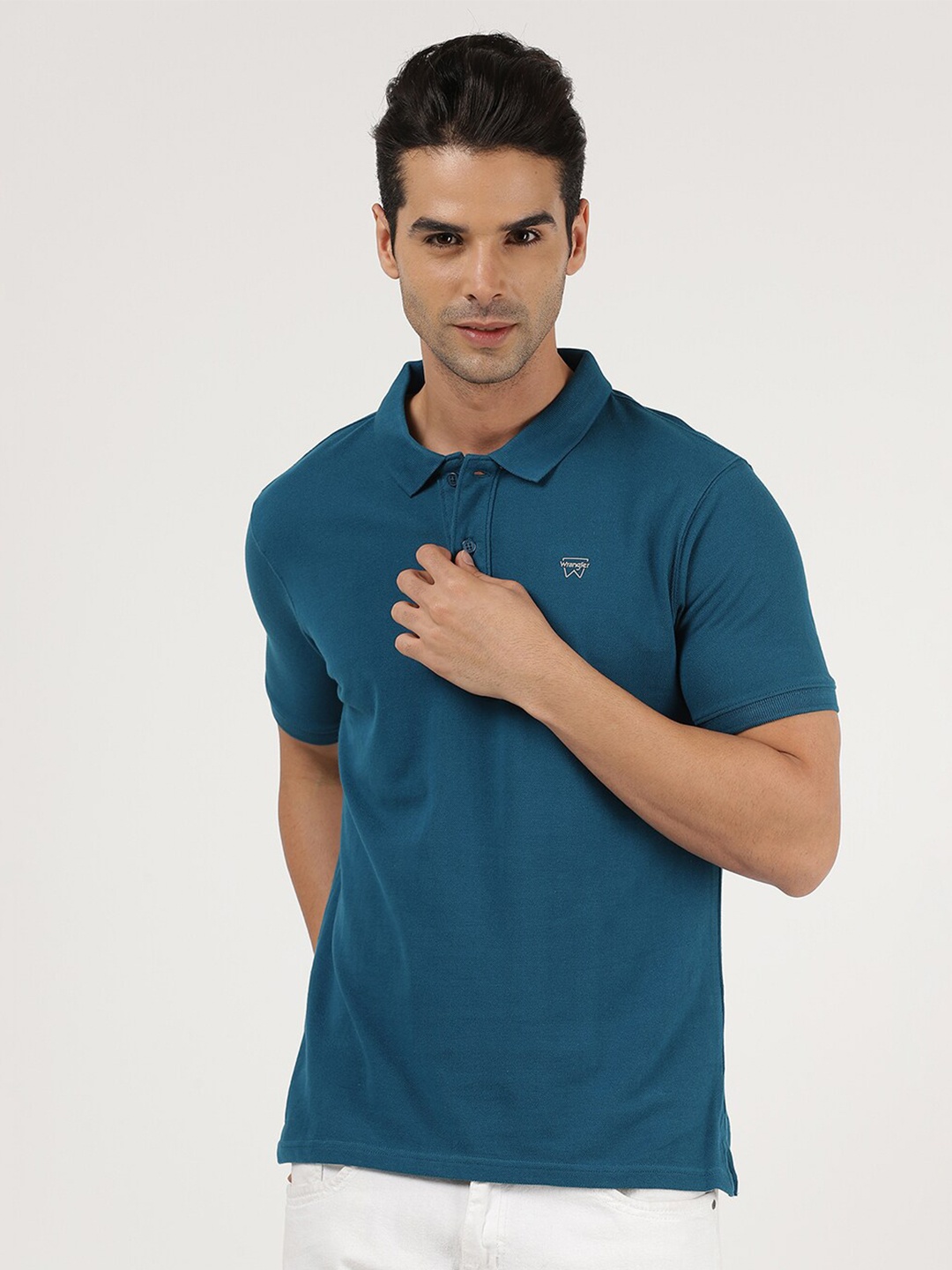 

Wrangler Men Blue Polo Collar Cotton T-shirt