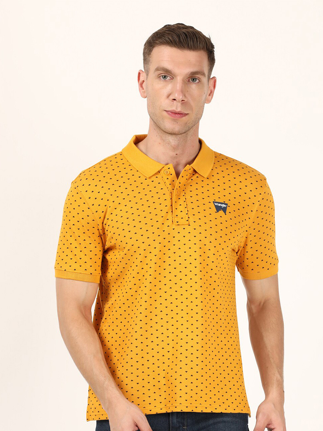 

Wrangler Men Yellow Printed Polo Collar Cotton T-shirt