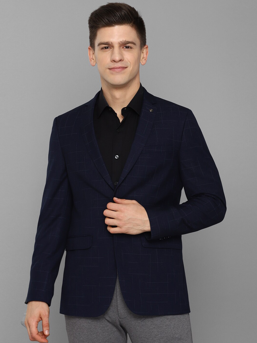 

Allen Solly Men Navy Blue Checked Single-Breasted Slim-Fit Blazers