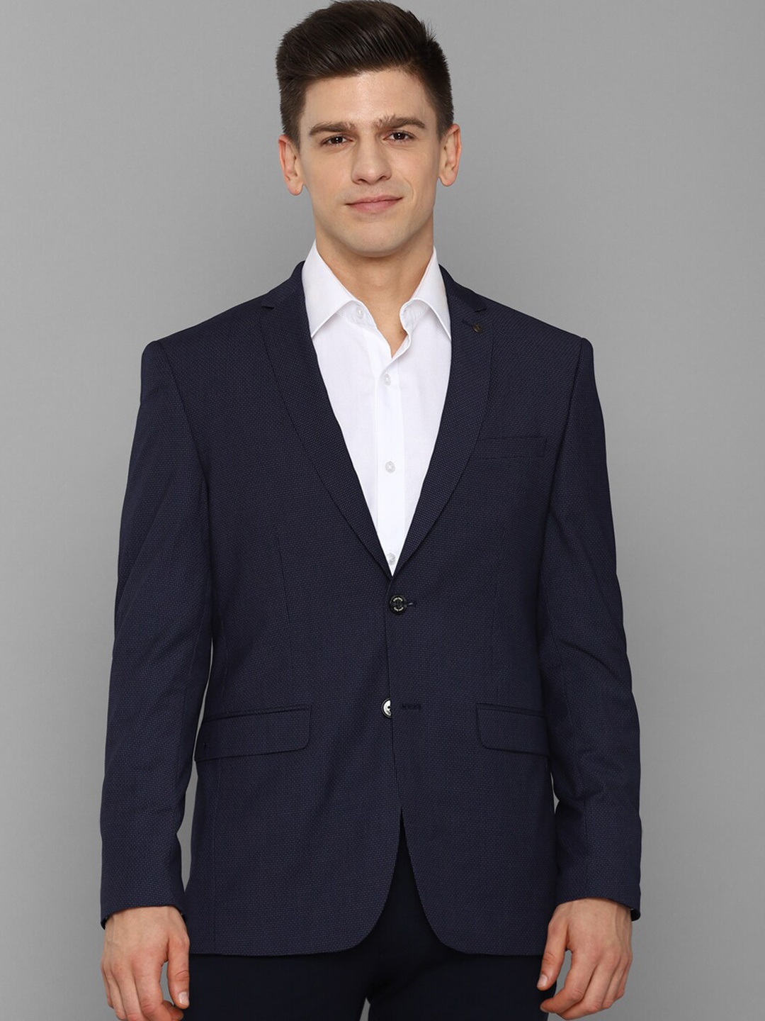 

Allen Solly Men Navy Blue Solid Slim-Fit Single Breasted Formal Blazer