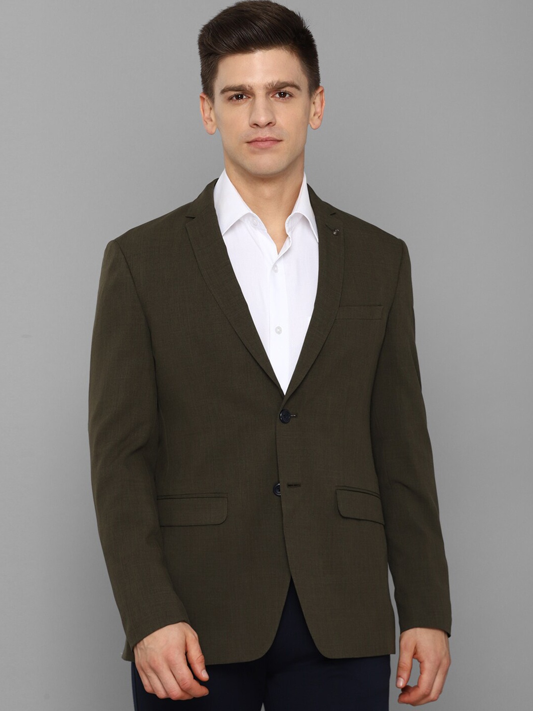 

Allen Solly Men Olive Green Solid Single Breasted Slim Fit Blazer