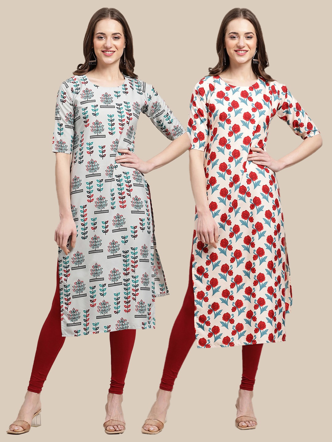 

7Threads PACK OF 2 Women Ethnic Motifs Printed Summer Sheers Crepe Kurta, Blue