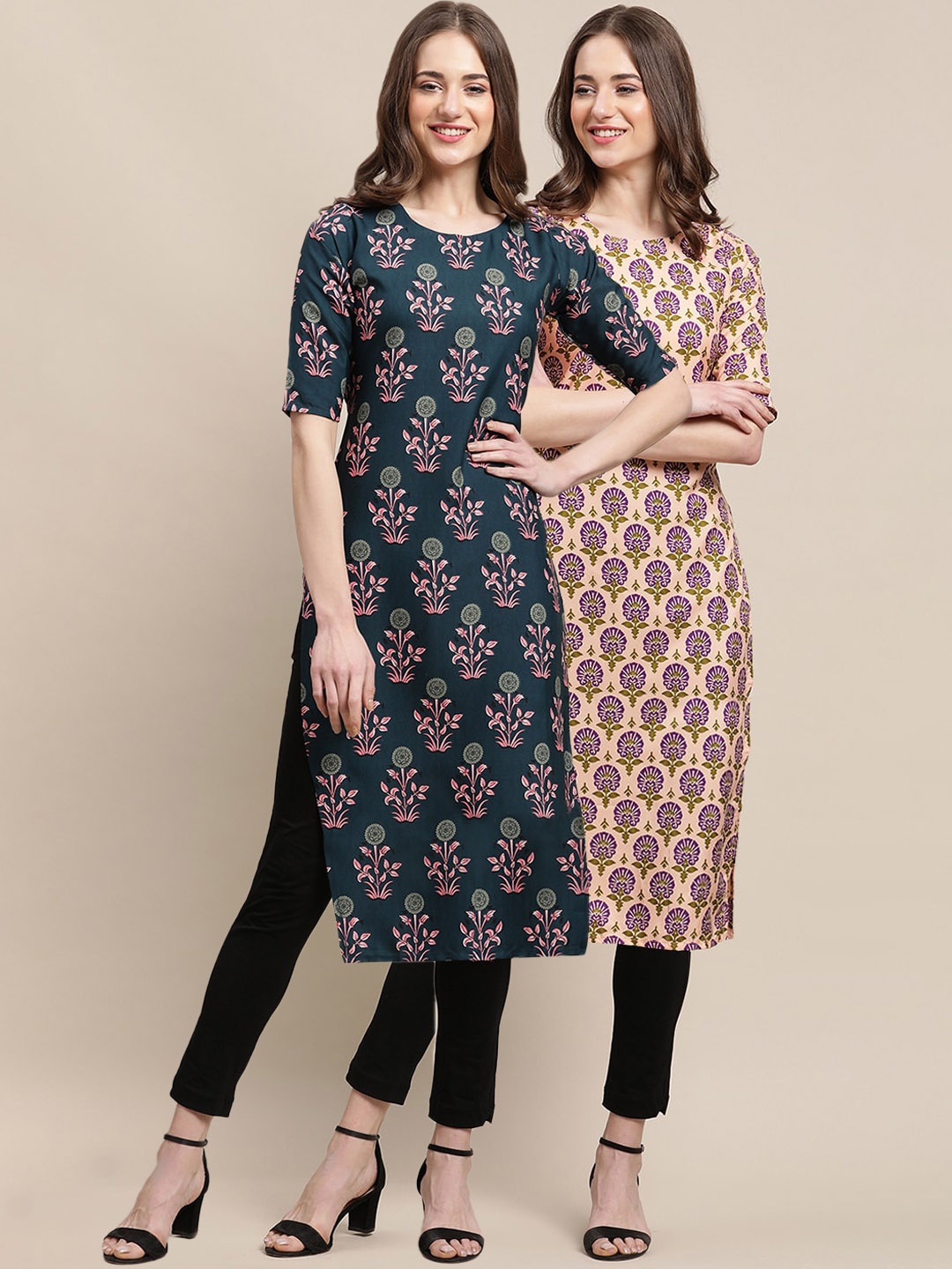 

7Threads Women Pack Of 2 Ethnic Motifs Crepe Kurta, Blue