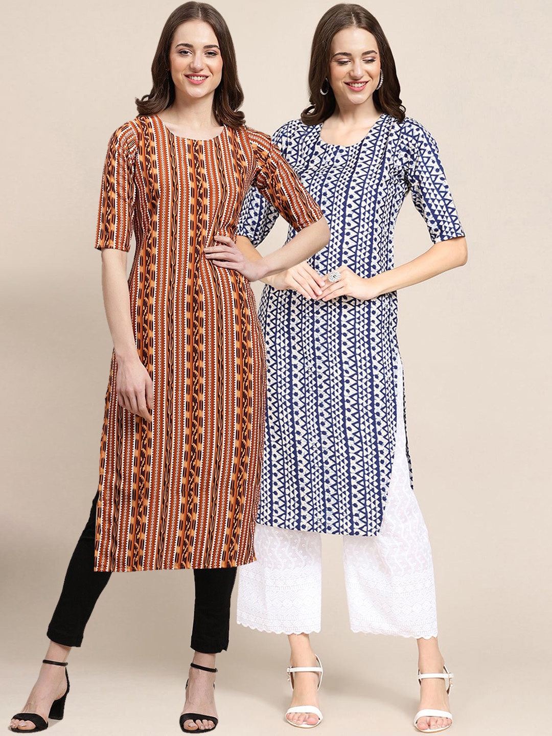 

7Threads Women Pack Of 2 Ethnic Motifs Printed Crepe Kurta, Maroon