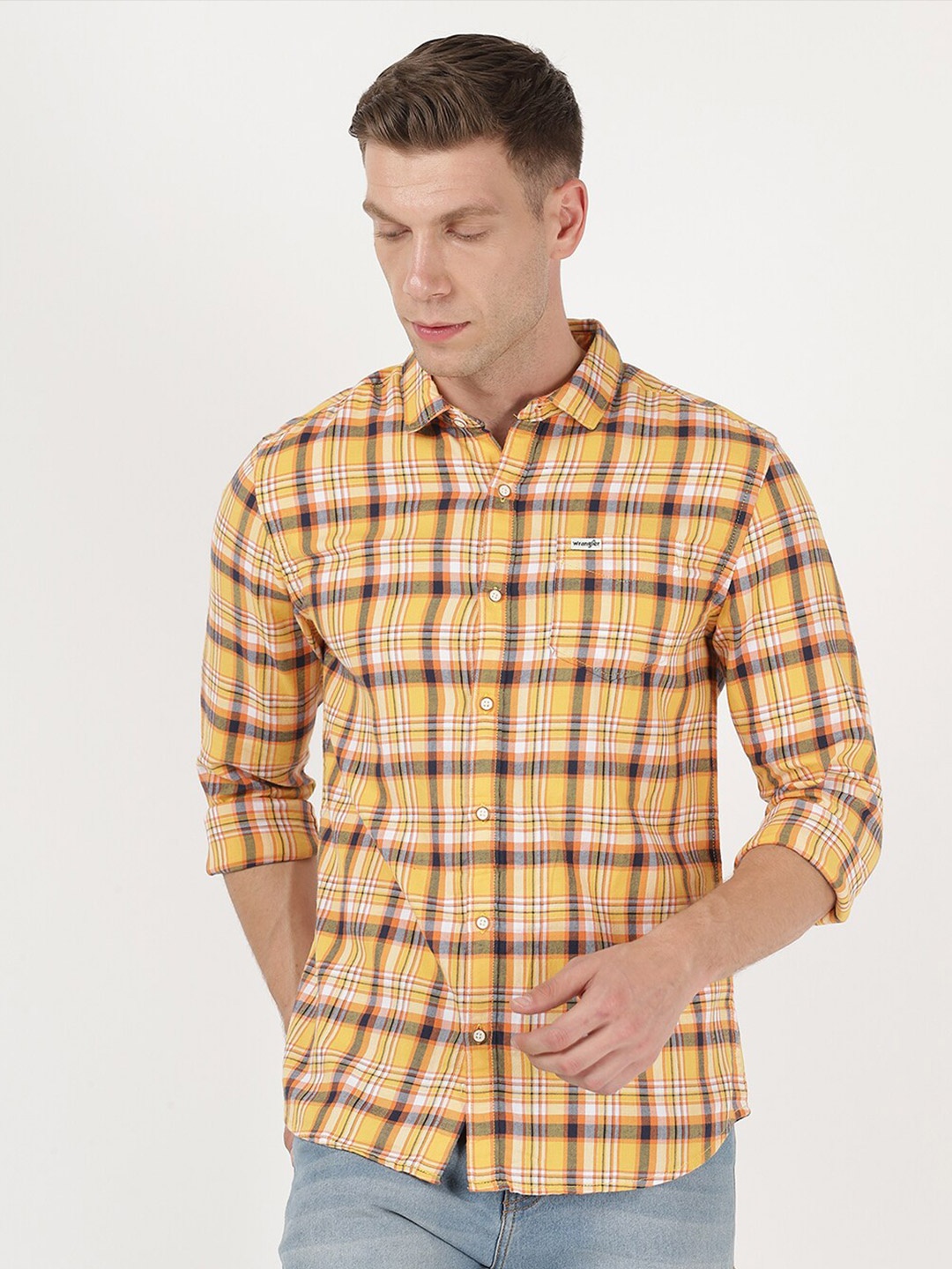 

Wrangler Men Yellow Tartan Checked Casual Shirt