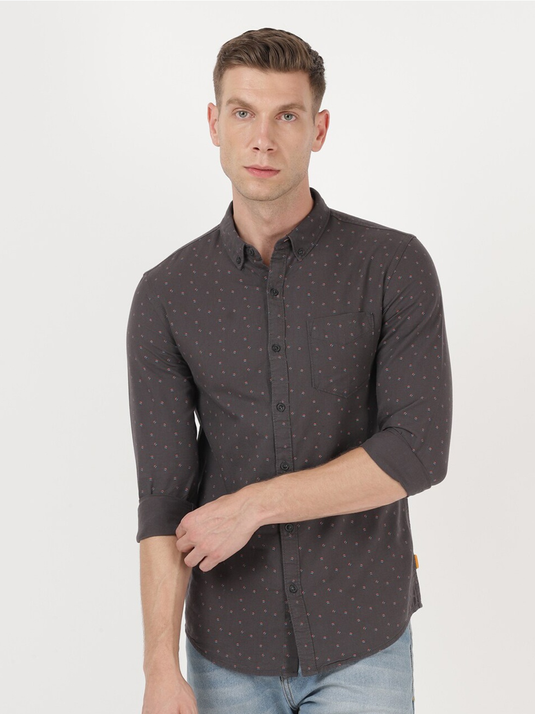

Wrangler Men Grey Slim Fit Printed Casual Shirt