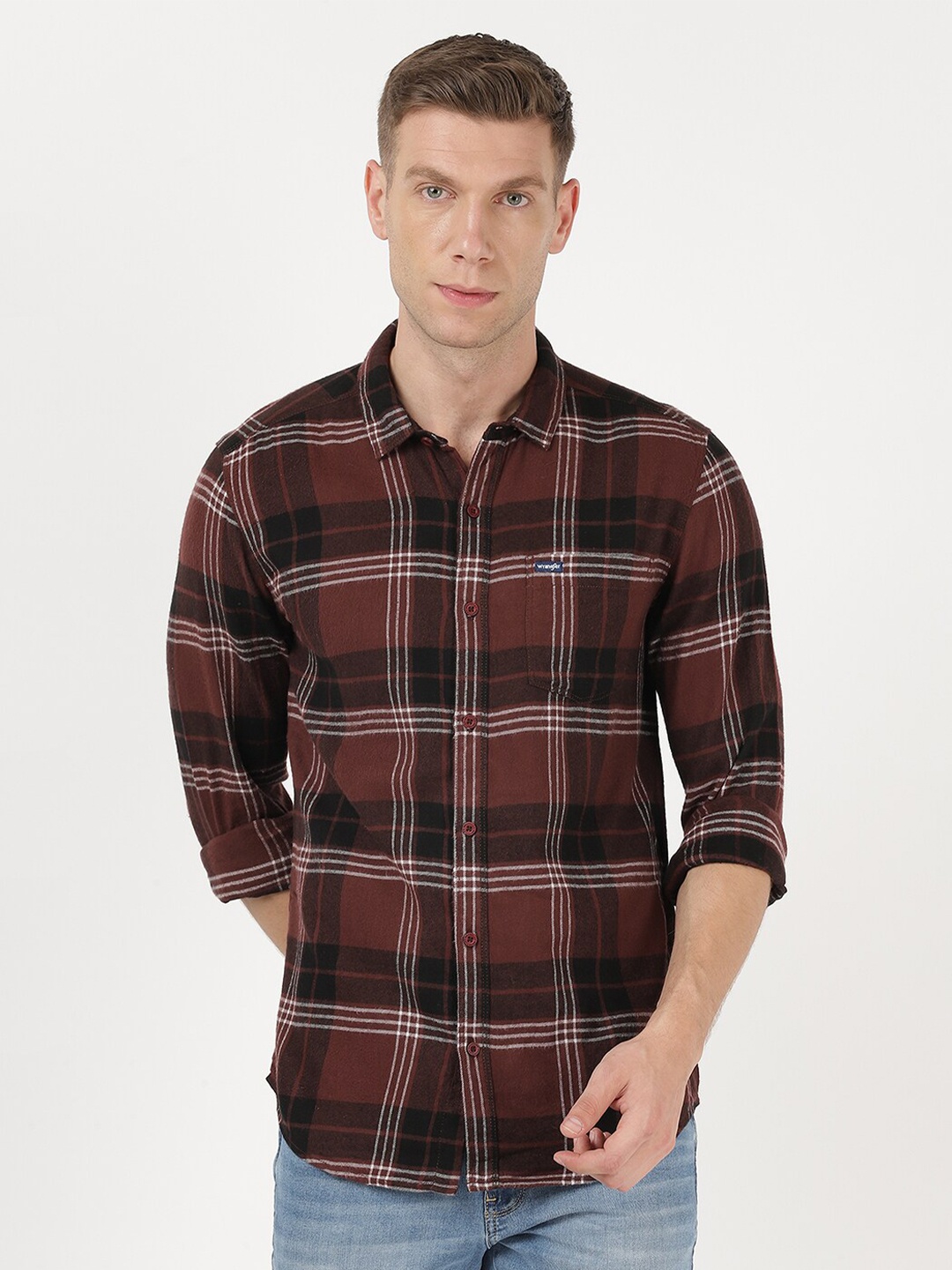 

Wrangler Men Red Slim Fit Tartan Checked Casual Shirt