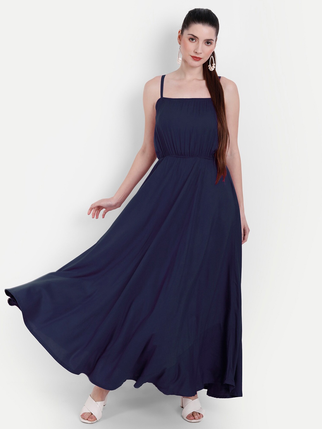 

Globon Impex Navy Blue Fit & Flare Liva Maxi Dress