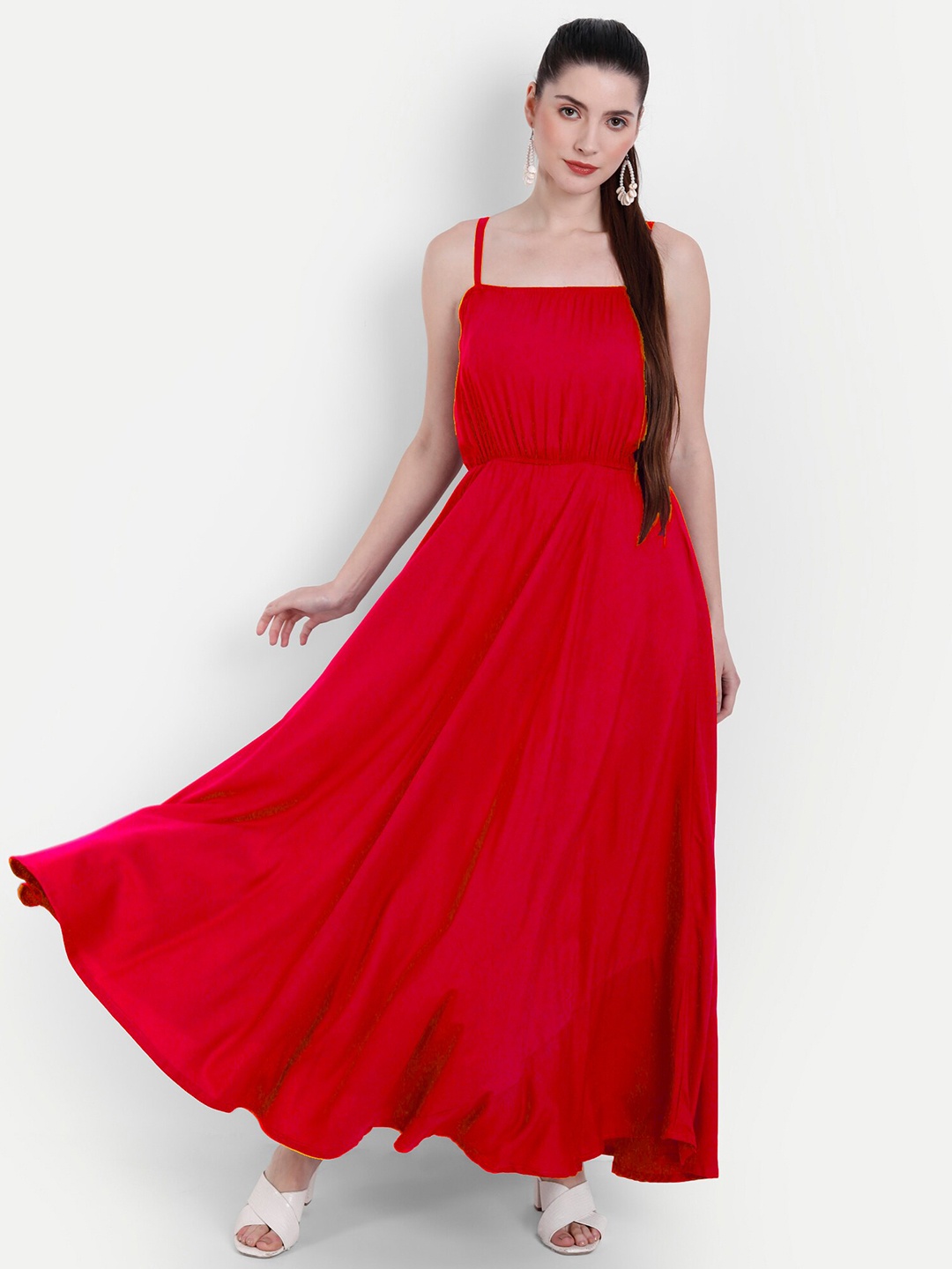 

Globon Impex Women Red Fit and Flare Maxi Dress