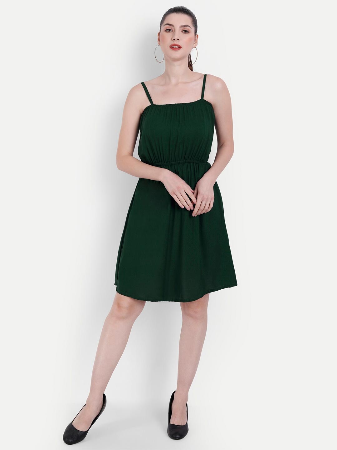 

Globon Impex Green Solid Fit & Flare Dress