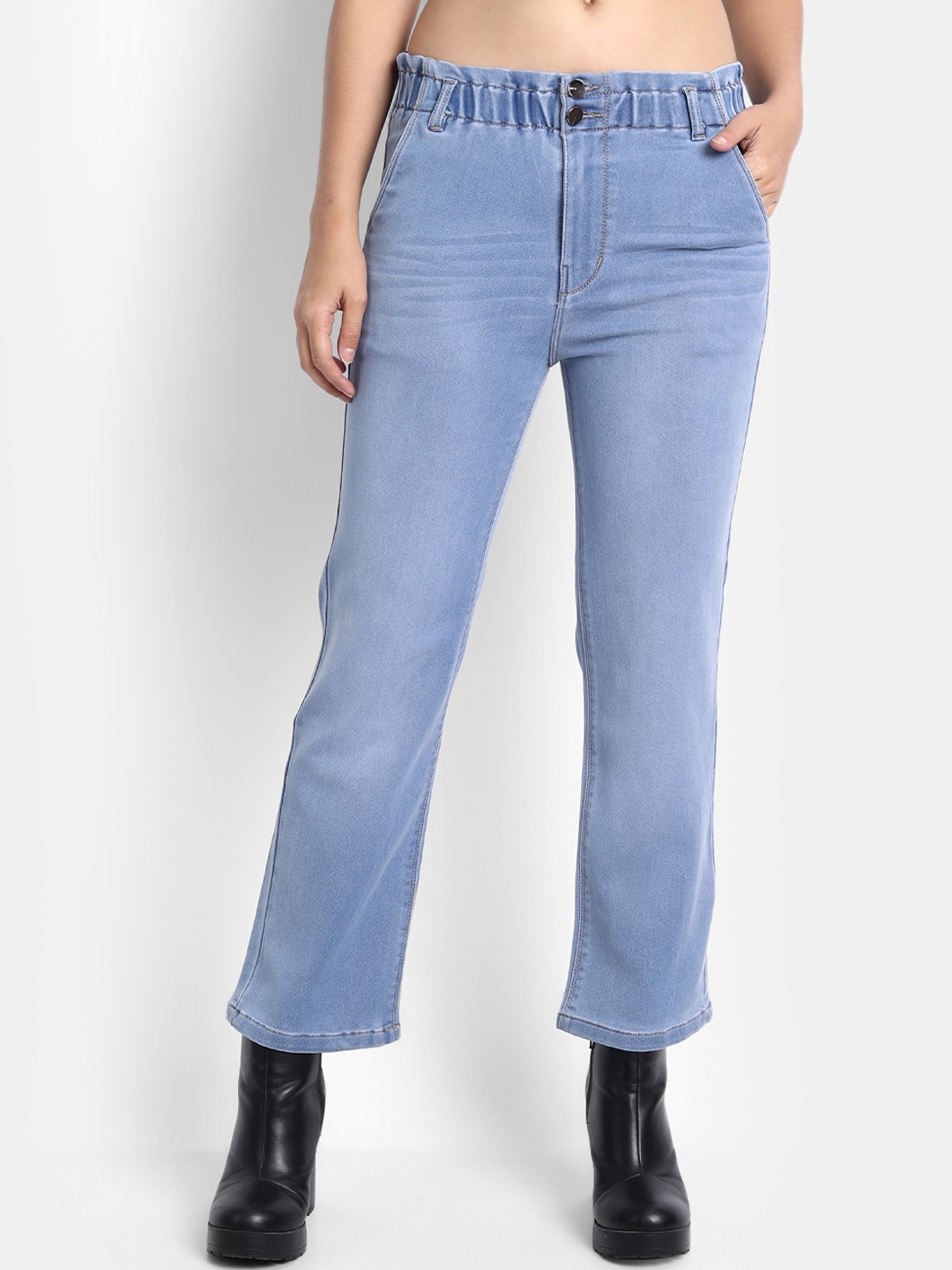 

BROADSTAR Women Blue Straight Fit High-Rise Light Fade Stretchable Jeans
