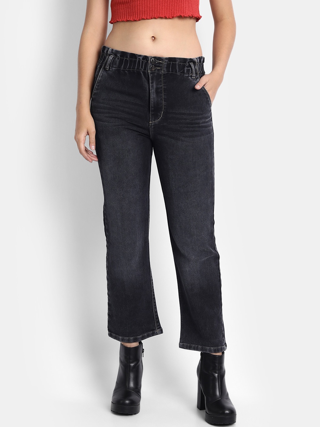 

BROADSTAR Women Black Bootcut Light Fade Stretchable Jeans