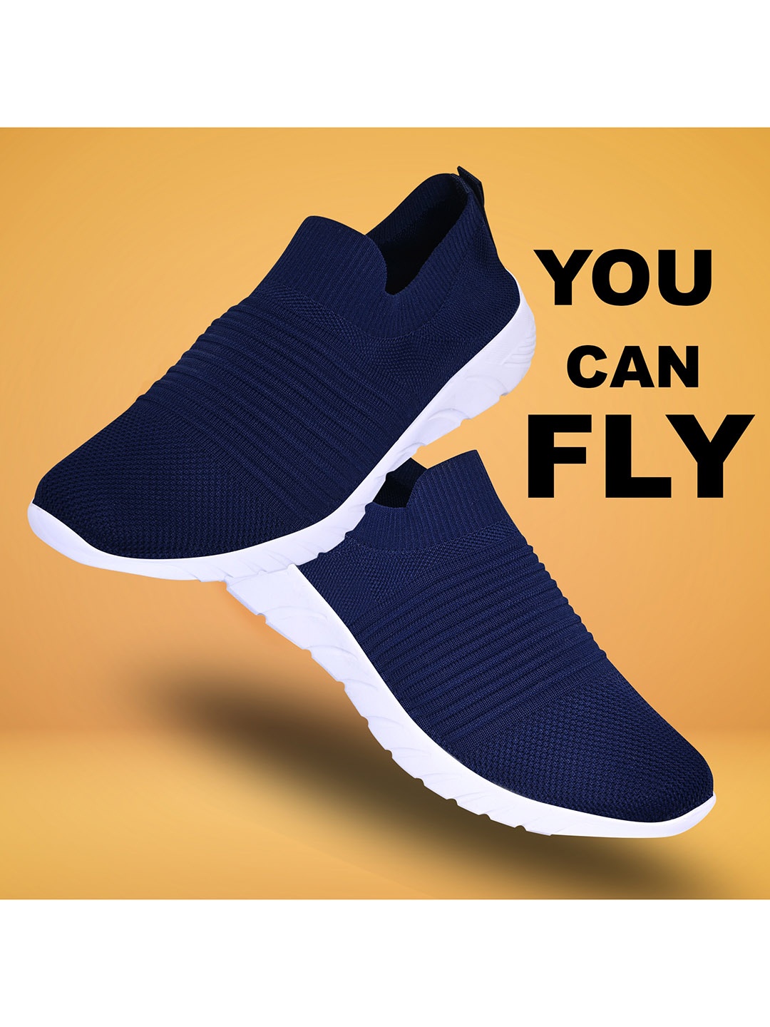 

TPENT Men Navy Blue Woven Design Slip-On Sneakers