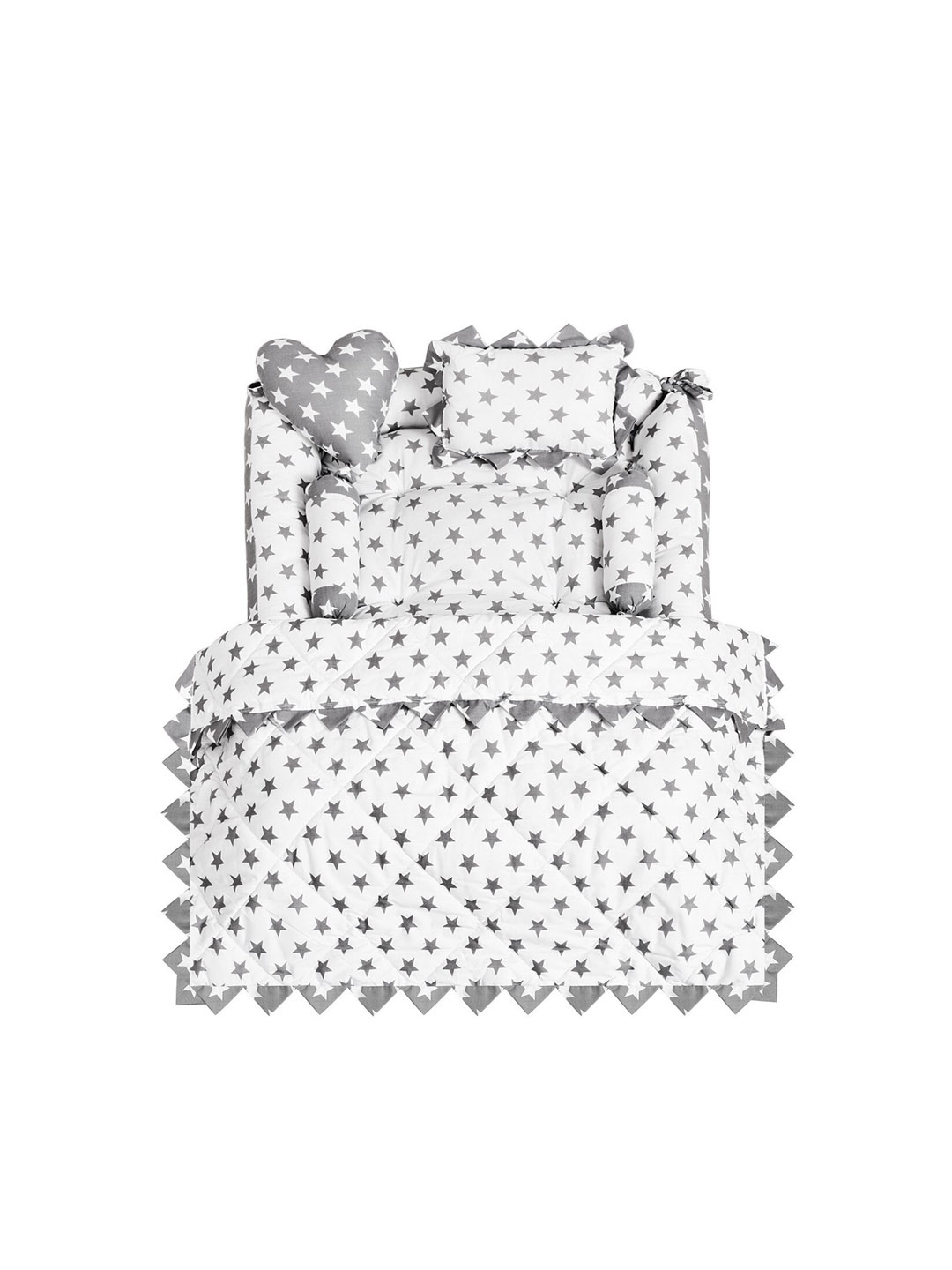 

LOREM Infant Kids Set Of 6 Grey & White Printed Pure Cotton Baby Bed Set