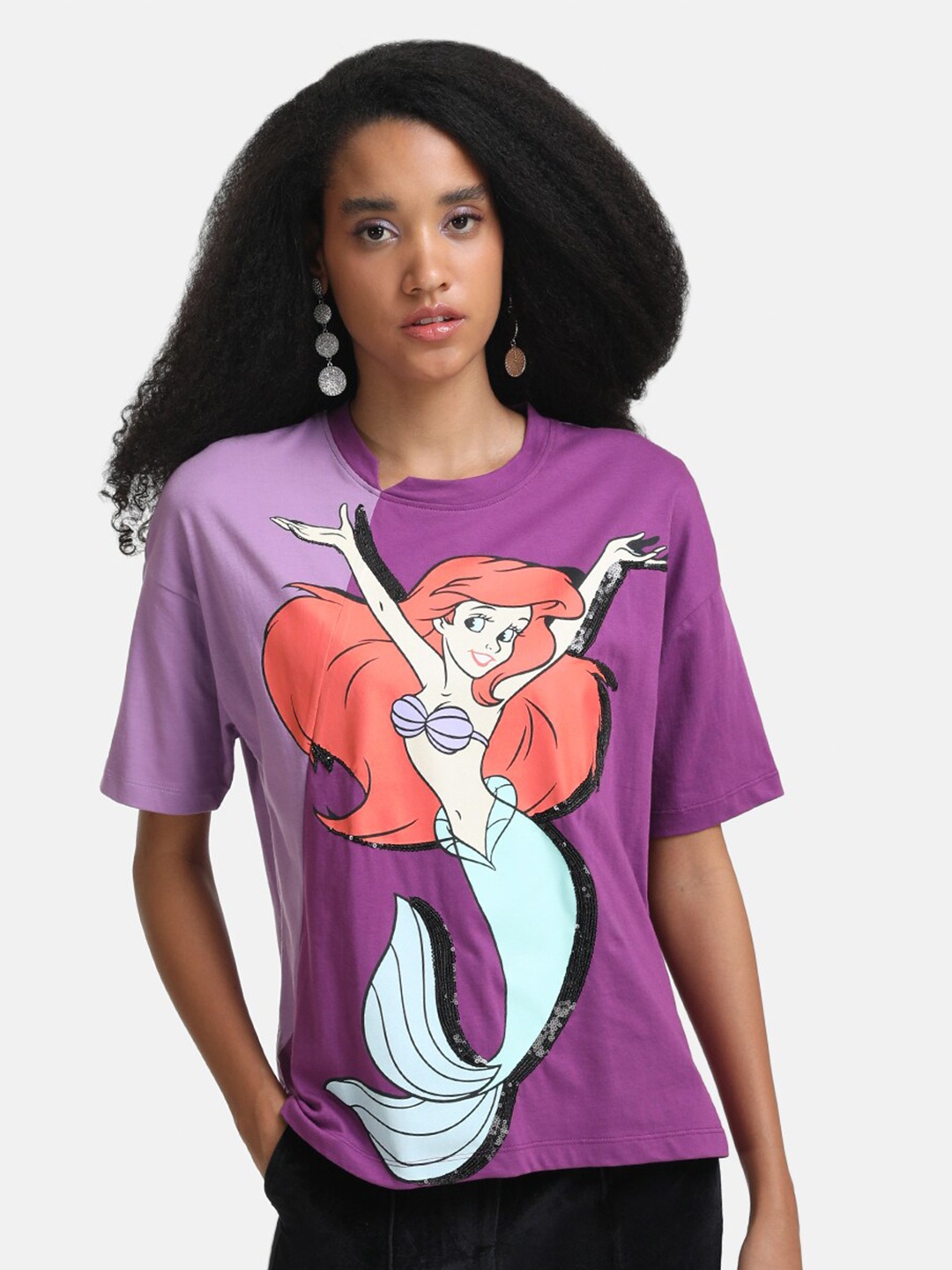 

Kazo Women Purple Printed Oversized T-shirt