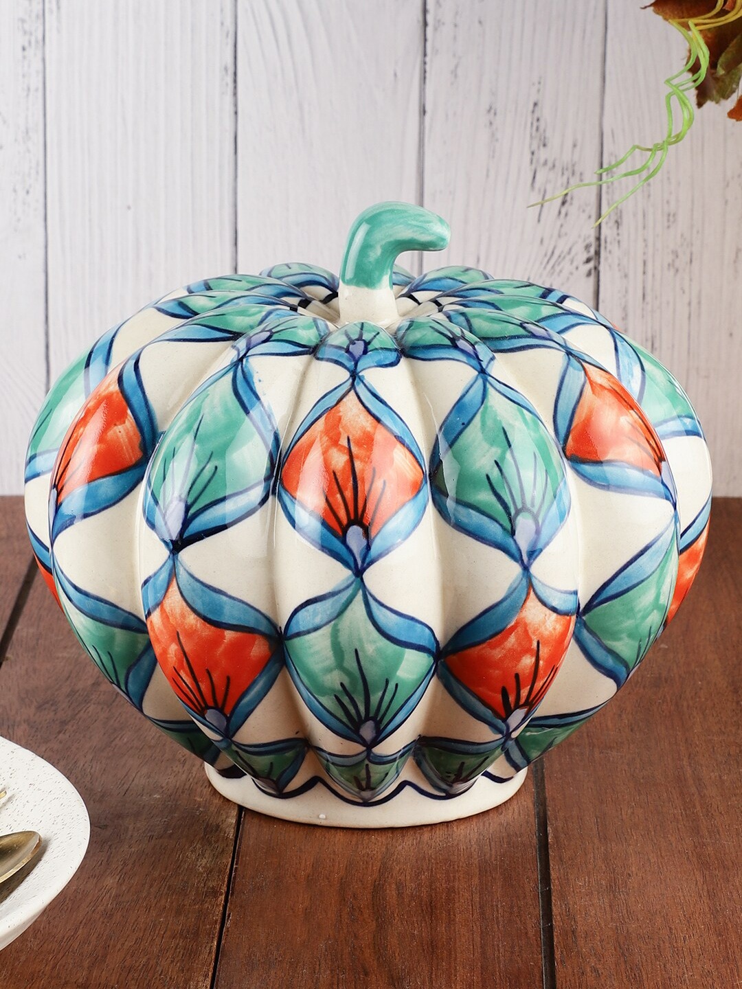 

MIAH Decor Unisex White & Green Pumpkin Candle Holder