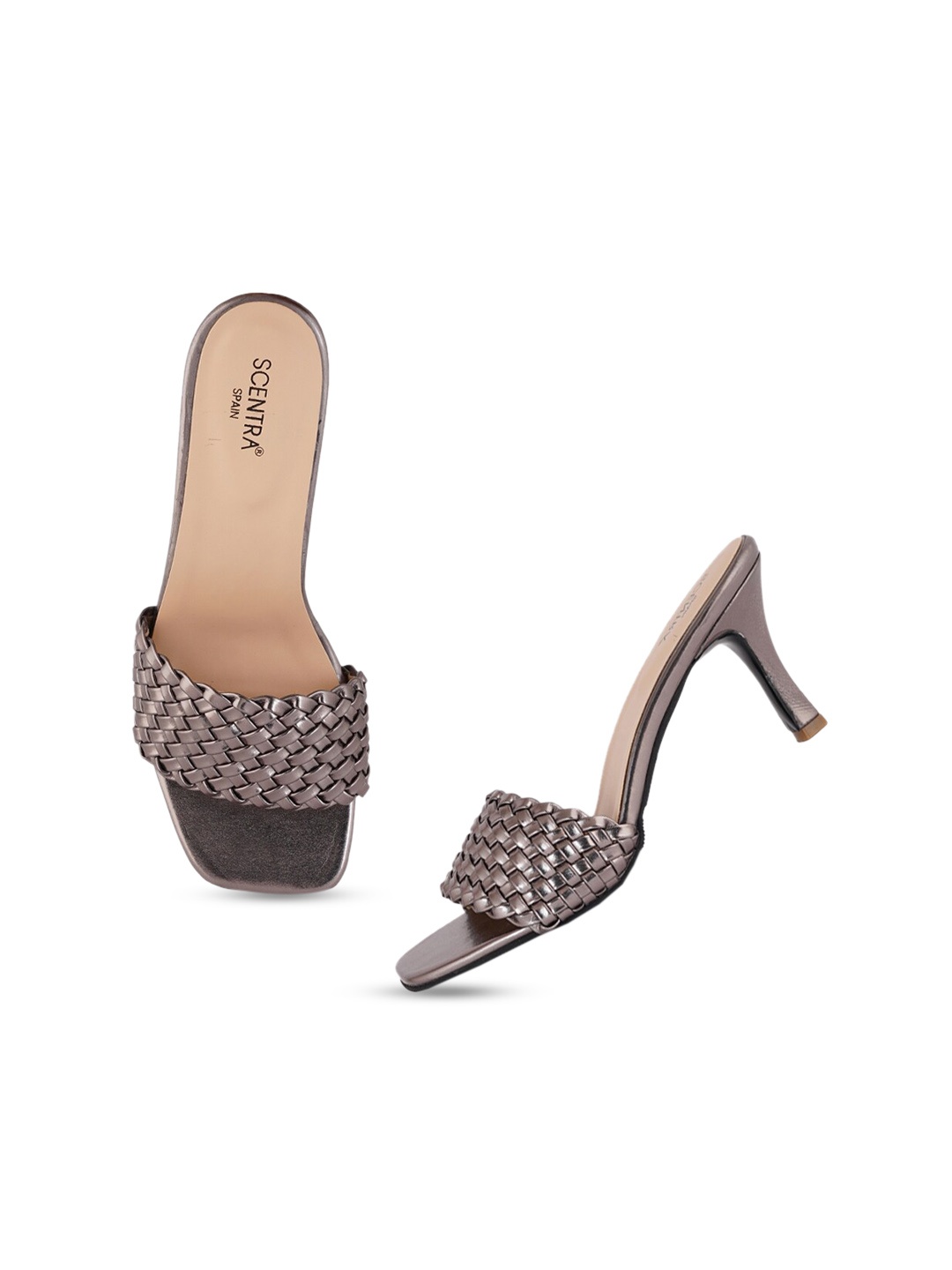 

SCENTRA Grey Solid Party Braided Heels