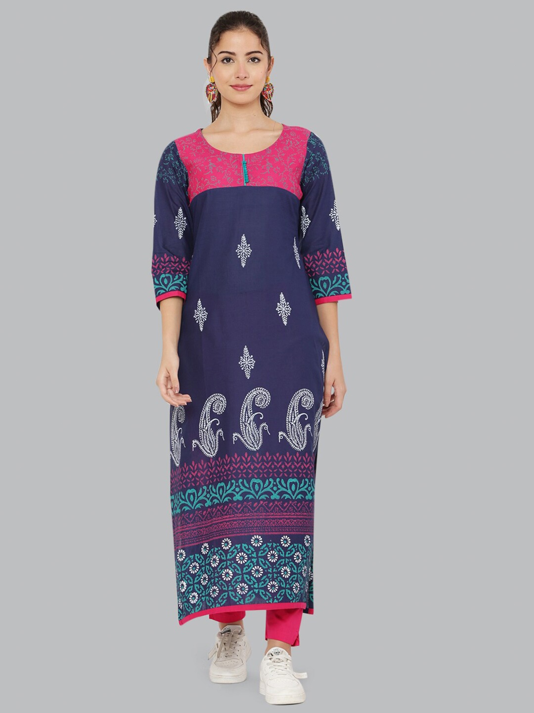 

DEGE Women Blue & Pink Ethnic Motifs Printed Kurta