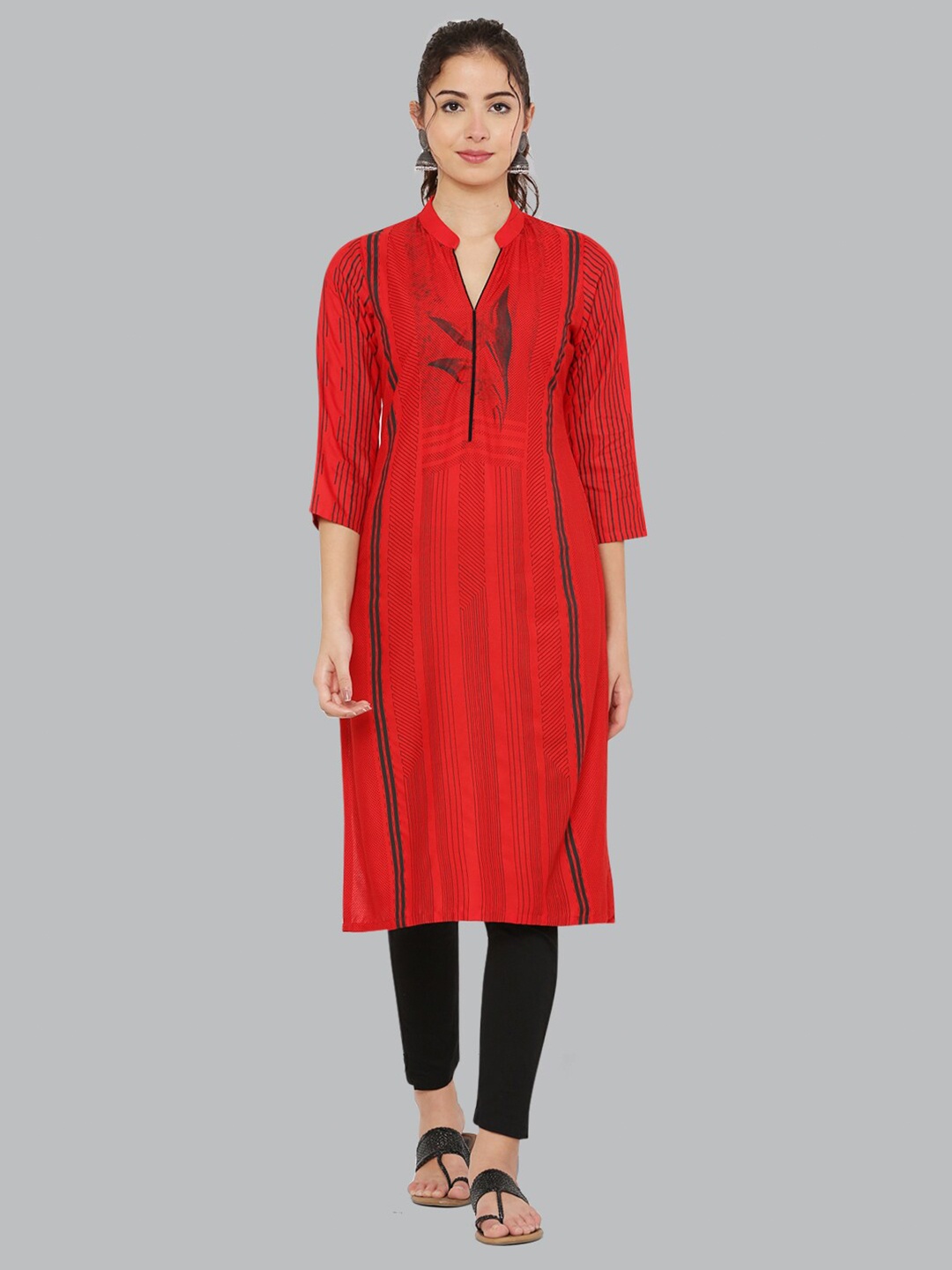 

DEGE Women Red & Black Striped Kurta