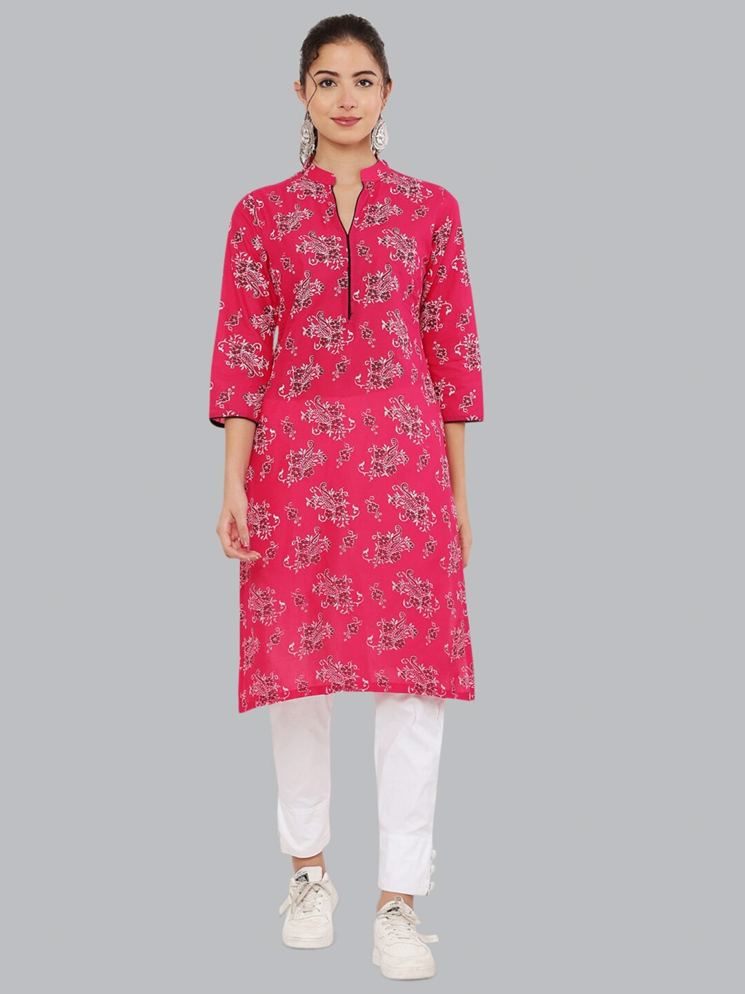 

DEGE Women Pink Floral Printed Block Print Kurta