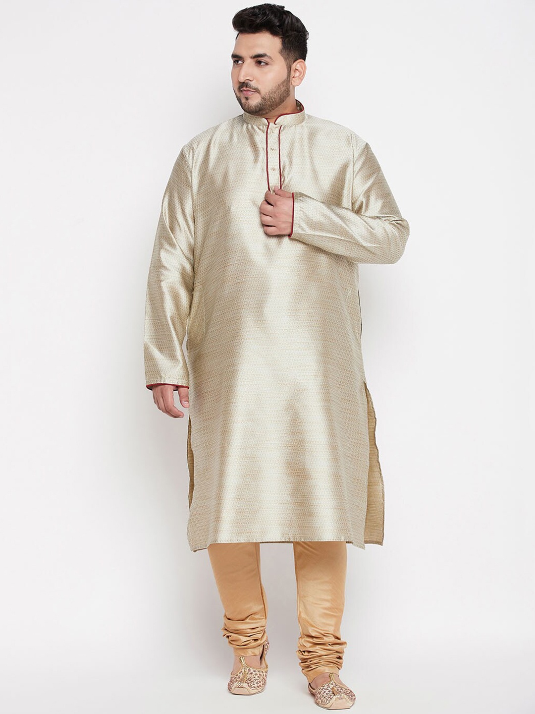 

VASTRAMAY Men Plus Size Beige Kurta with Pyjamas