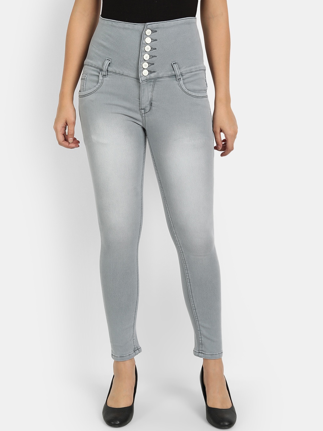 

BROADSTAR Women Grey Skinny Fit High-Rise Heavy Fade Stretchable Jeans