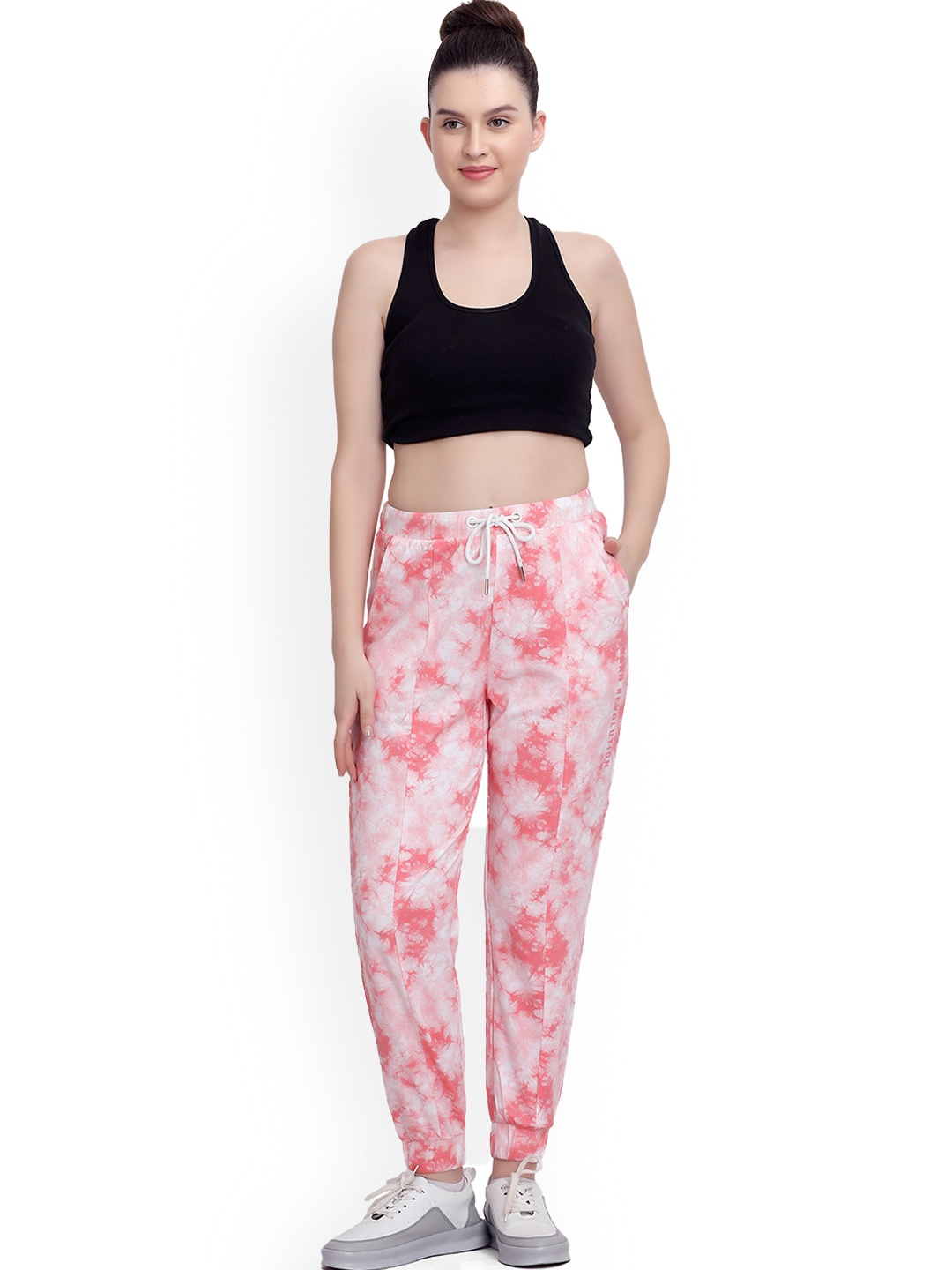 

MAYSIXTY Women Pink & White Tie & Dye Track Joggers