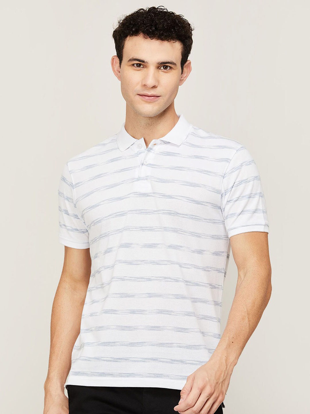 

CODE by Lifestyle Men White Striped Polo Collar T-shirt