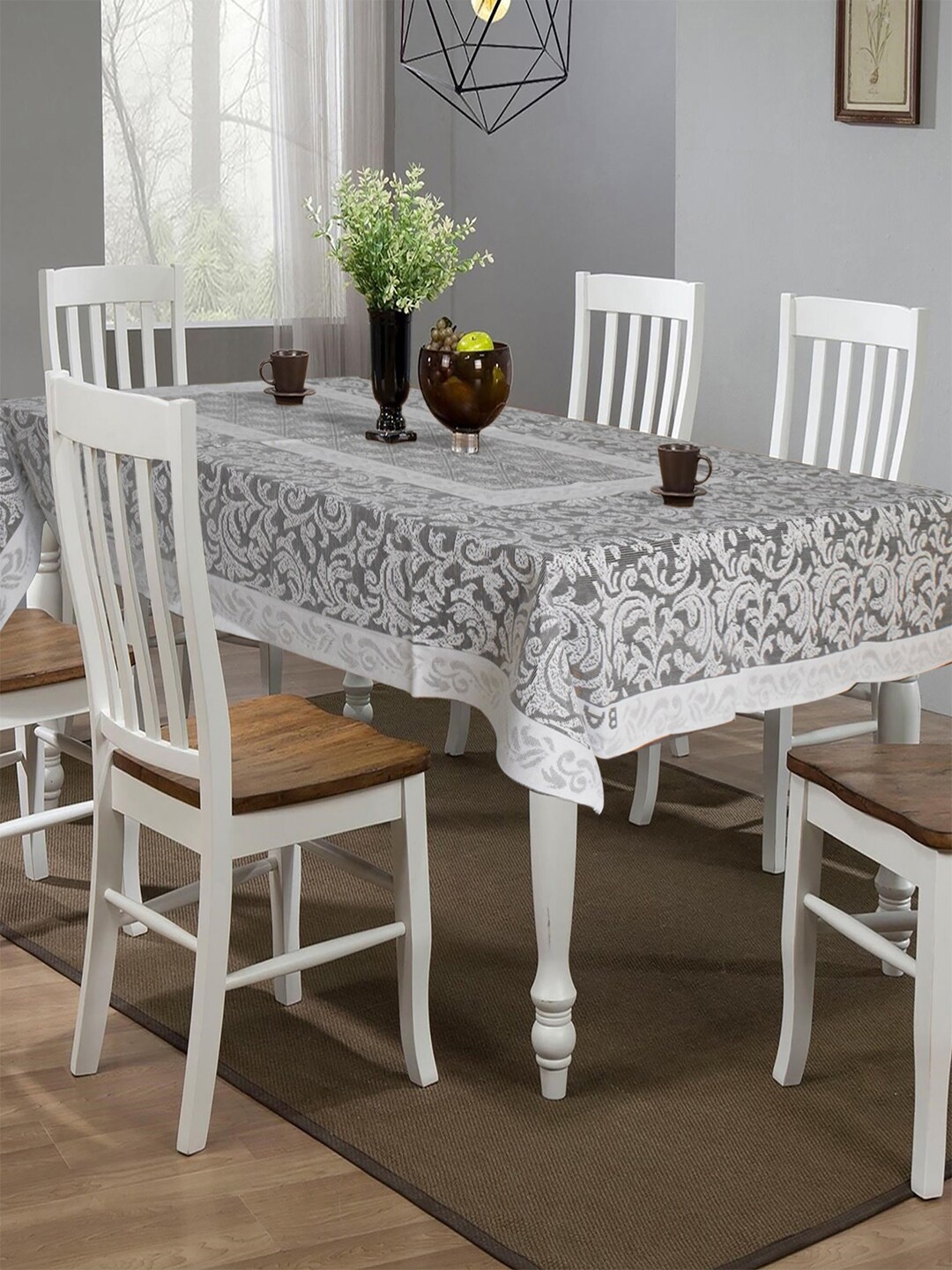 

Kuber Industries White & Grey Printed 6 Seater Cotton Table Cover