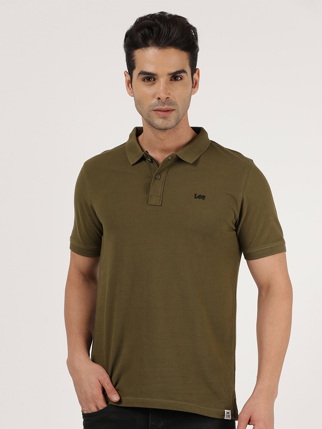 

Lee Men Green Polo Collar Slim Fit Cotton T-shirt