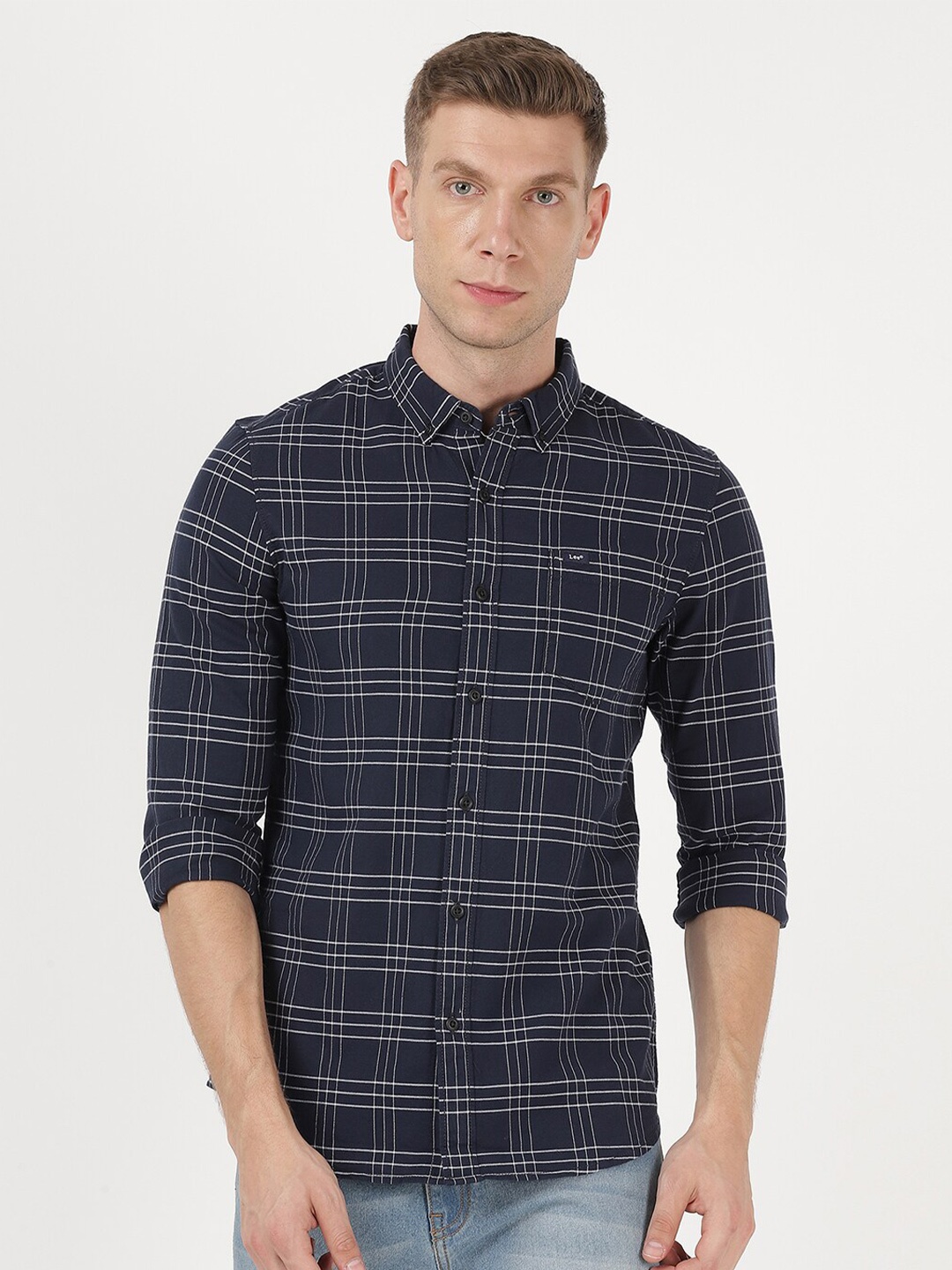 

Lee Men Blue Slim Fit Tartan Checks Checked Casual Shirt