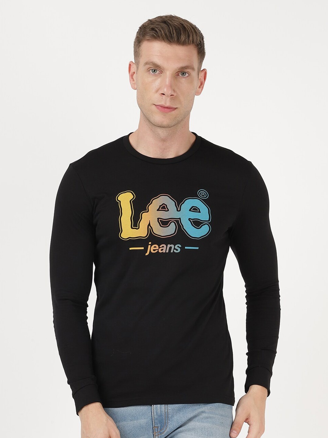 

Lee Men Black Typography Printed Slim Fit Cotton T-shirt