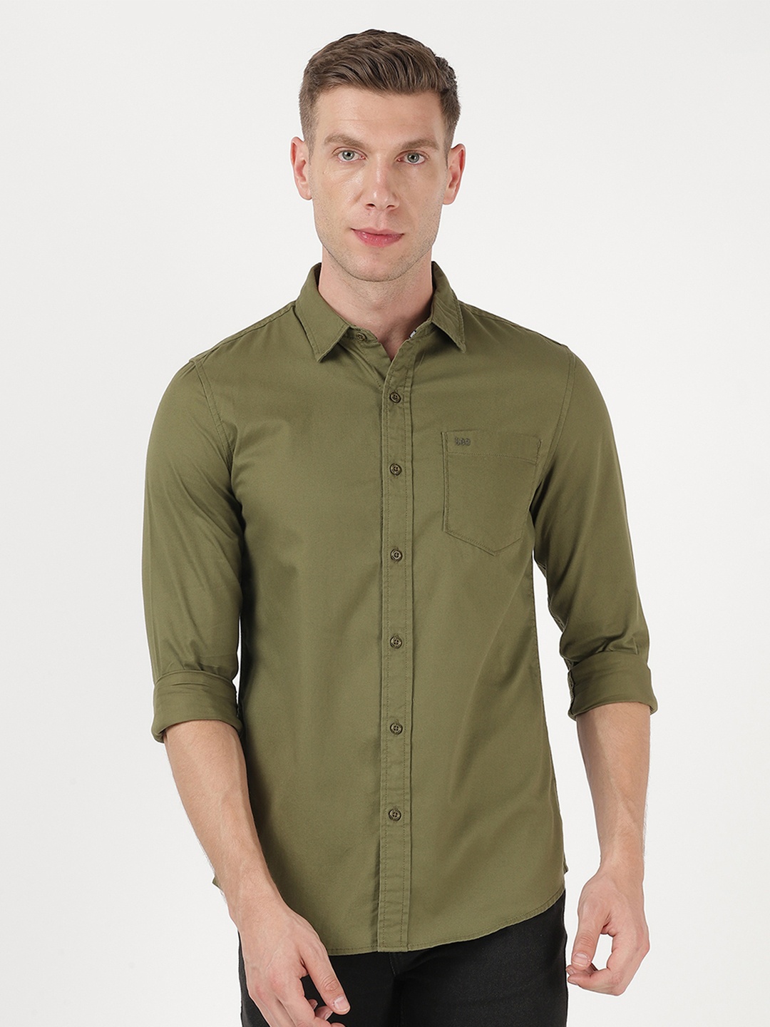 

Lee Men Olive Green Slim Fit Casual Cotton Shirt