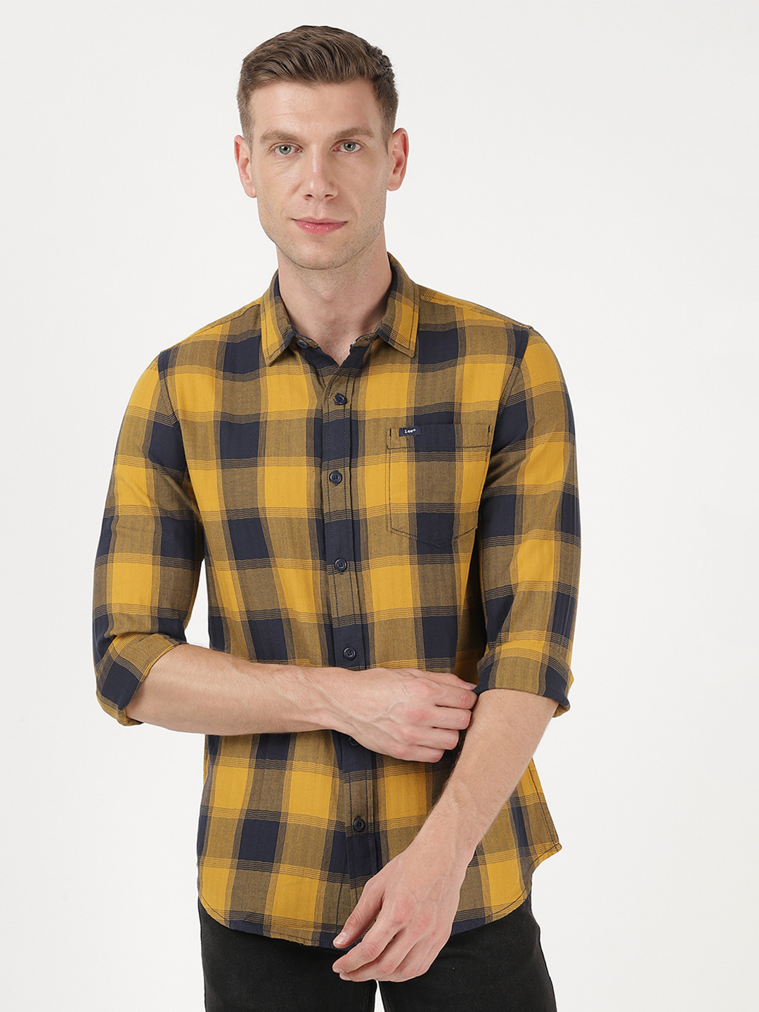 

Lee Men Yellow Slim Fit Tartan Checks Casual Shirt